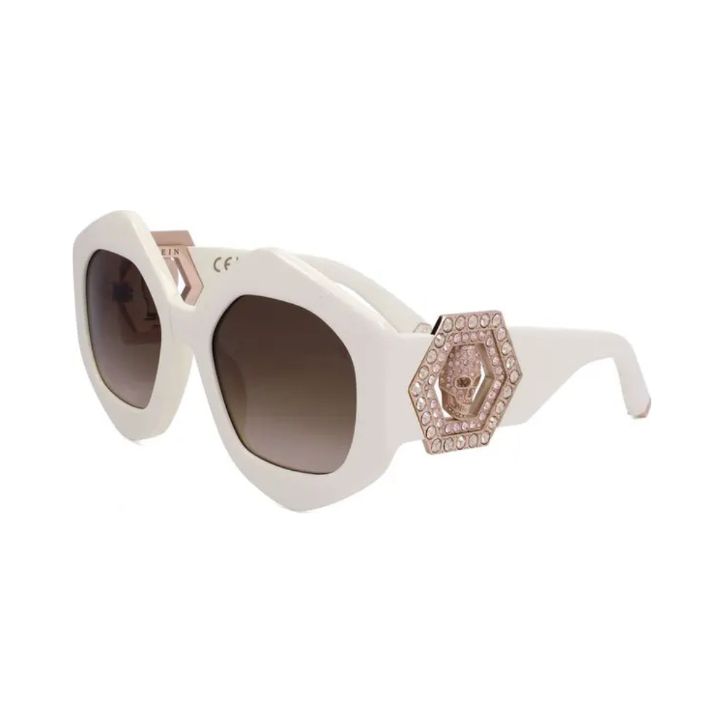 Philipp Plein - SPP102S Crystal Hexagon Sunglasses - Shiny White & Rose Gold