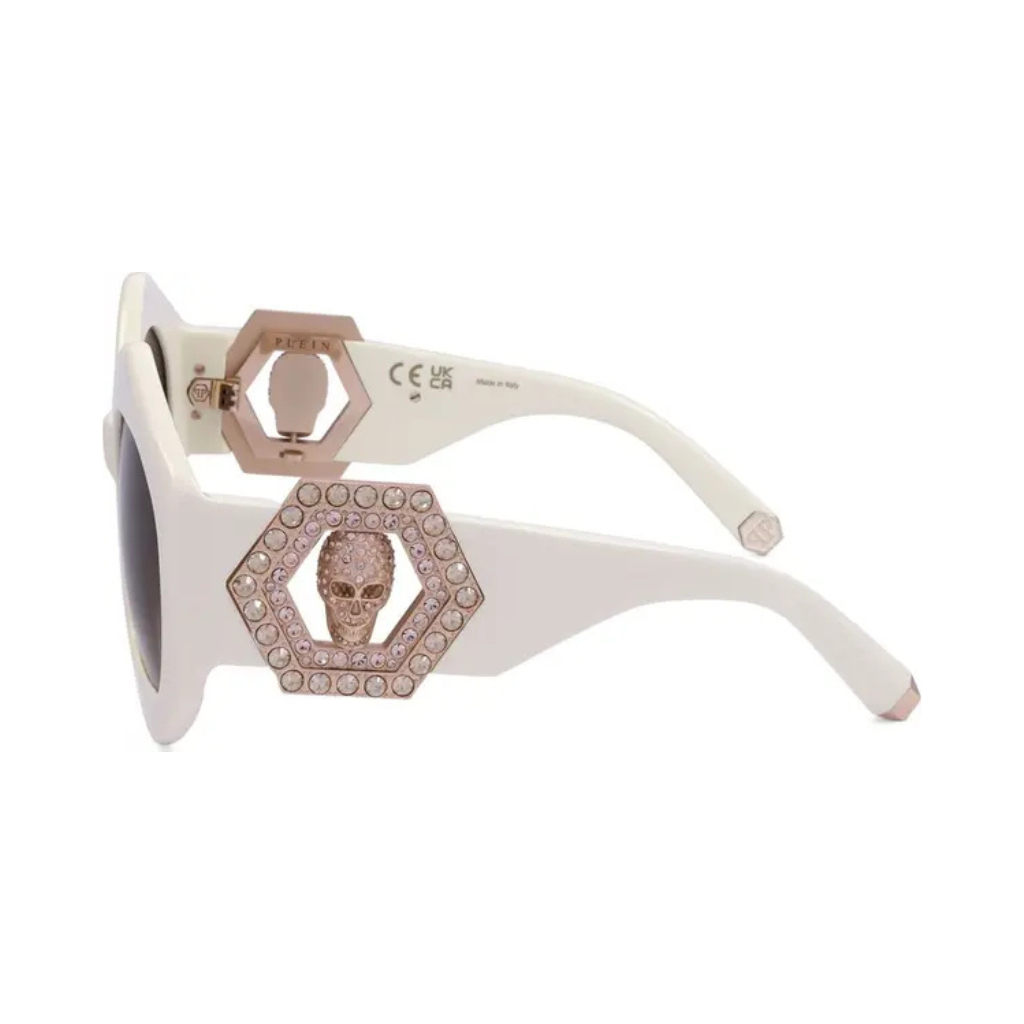Philipp Plein - SPP102S Crystal Hexagon Sunglasses - Shiny White & Rose Gold