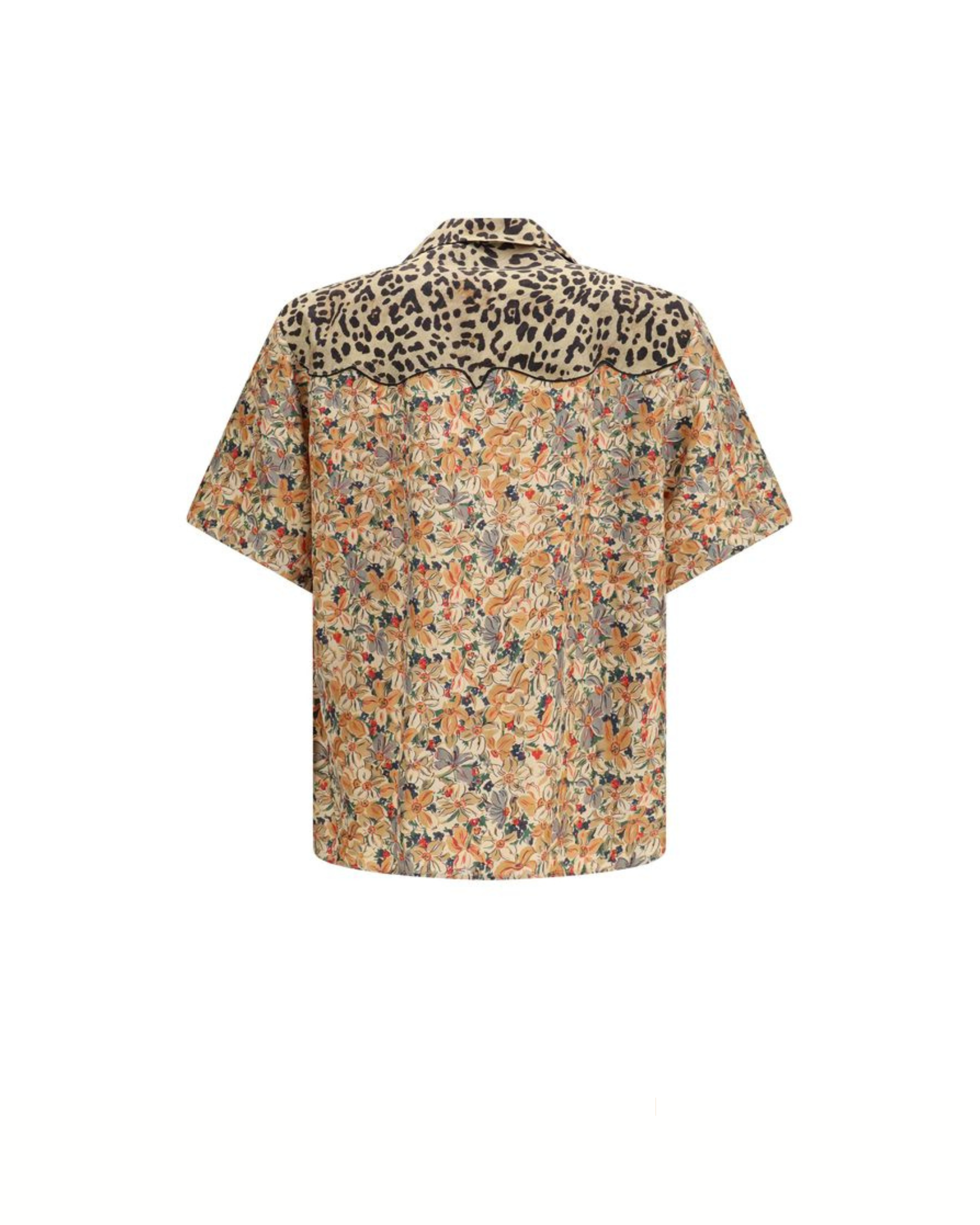Valentino Floral & Leopard Print Silk Bowling Shirt