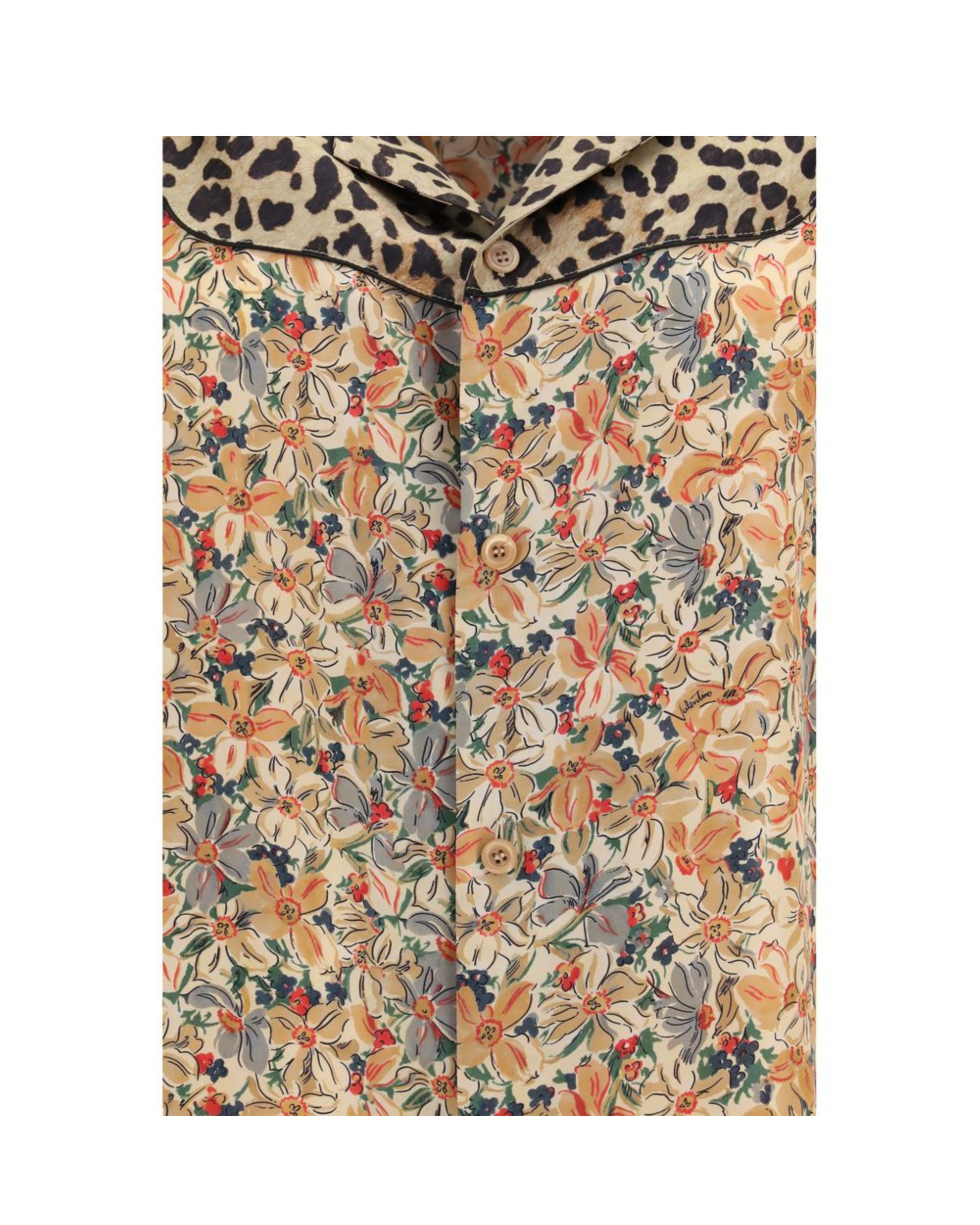 Valentino Floral & Leopard Print Silk Bowling Shirt