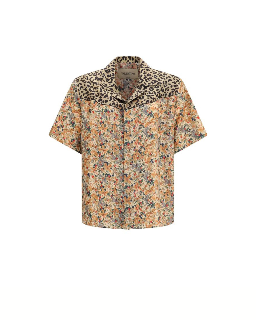 Valentino Floral & Leopard Print Silk Bowling Shirt