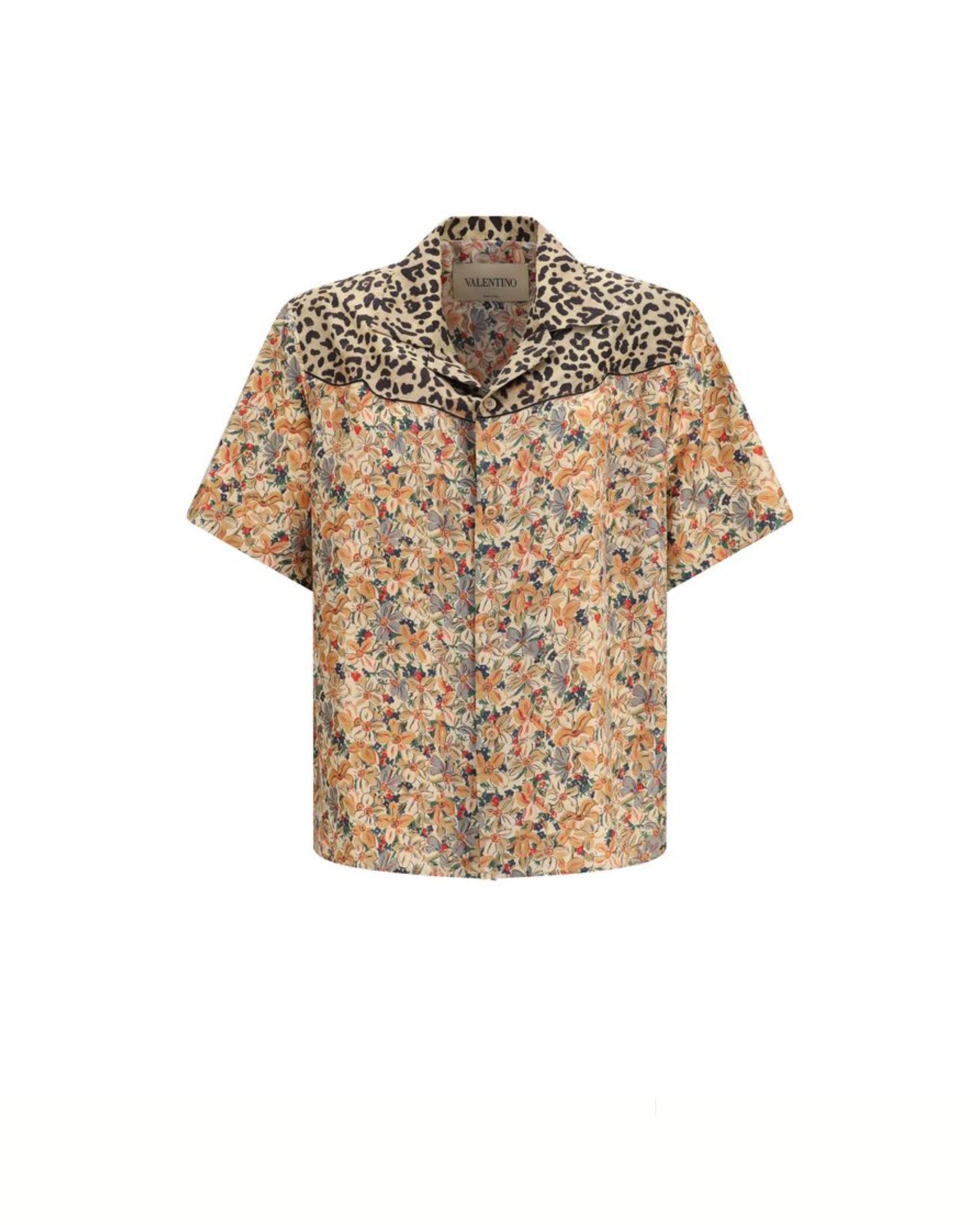 Valentino Floral & Leopard Print Silk Bowling Shirt