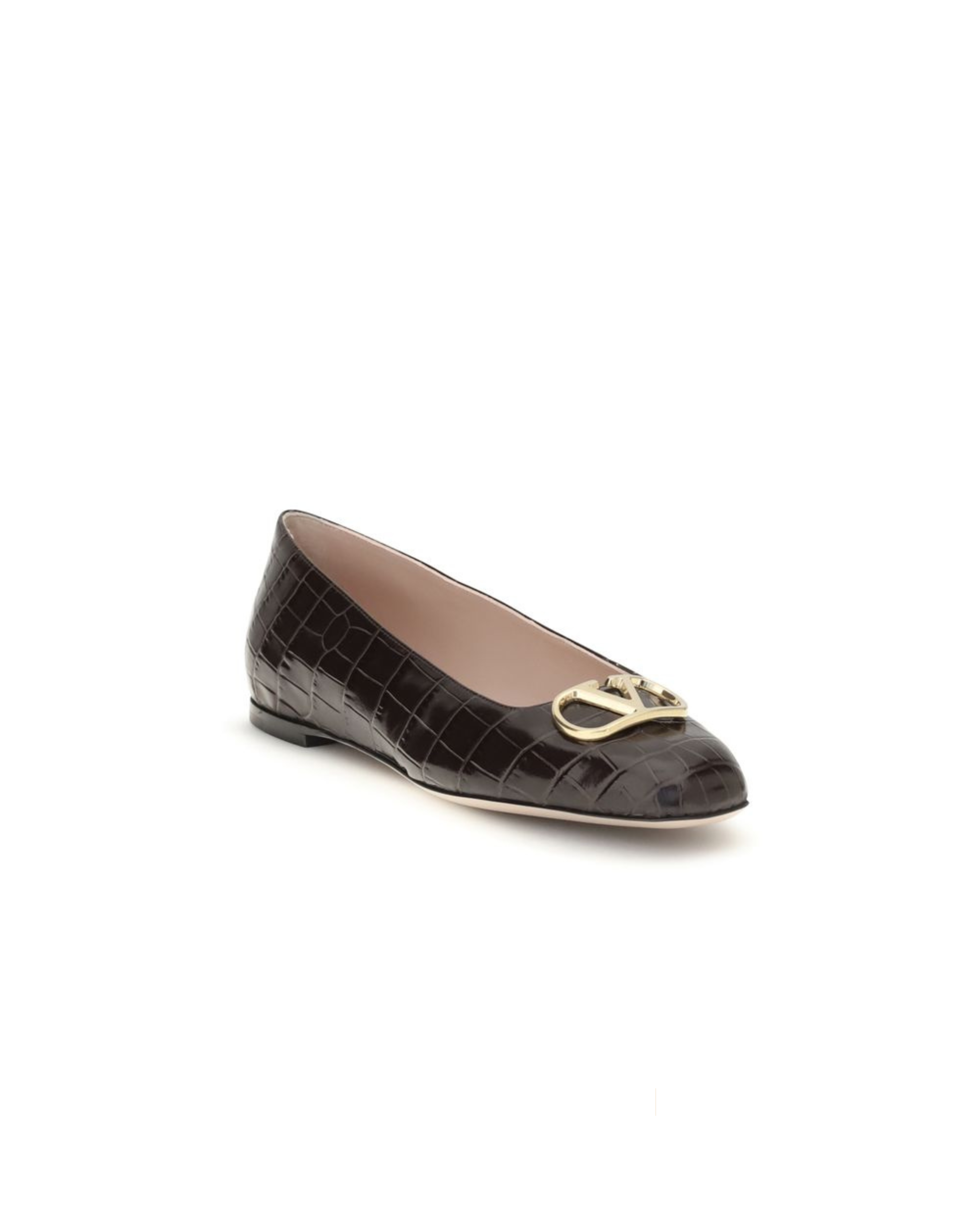 Valentino Garavani – Ballerine VLogo Signature Effetto Coccodrillo Marrone