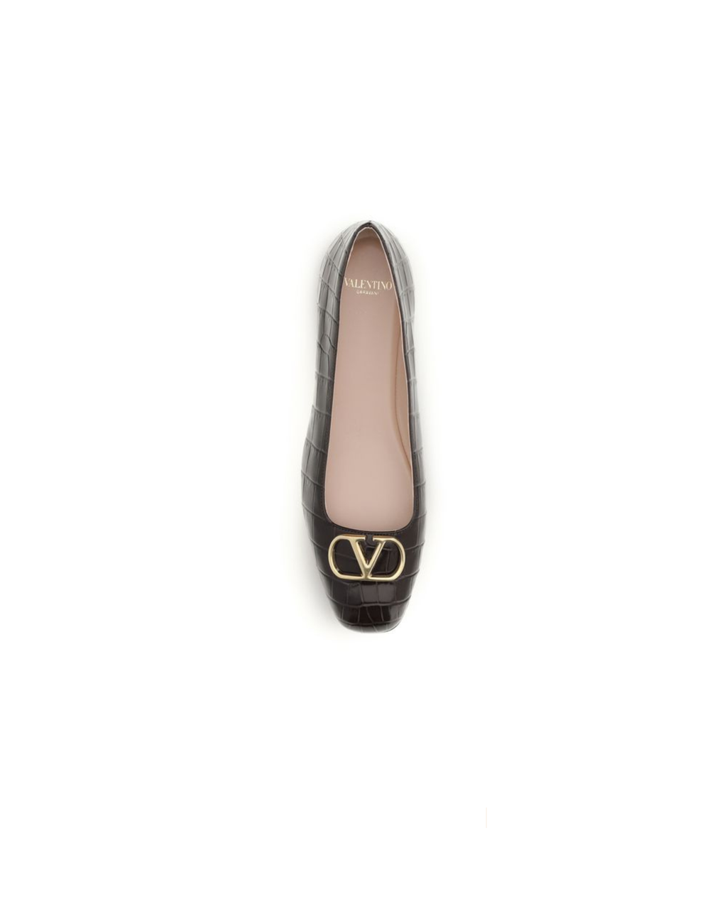 Valentino Garavani – Ballerine VLogo Signature Effetto Coccodrillo Marrone
