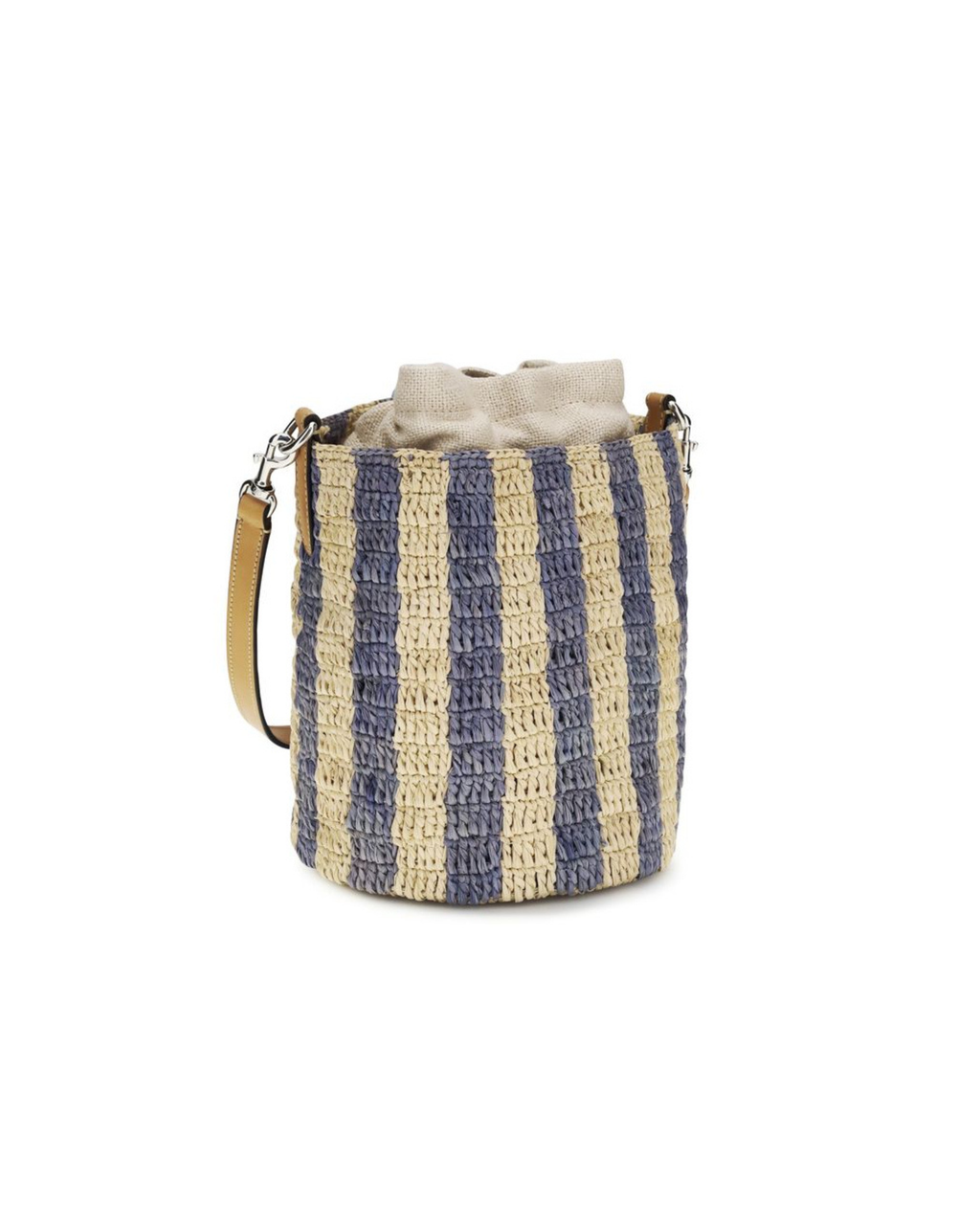 Valentino Garavani – Bucket Bag Piccola in Raffia a Righe con VLogo Signature