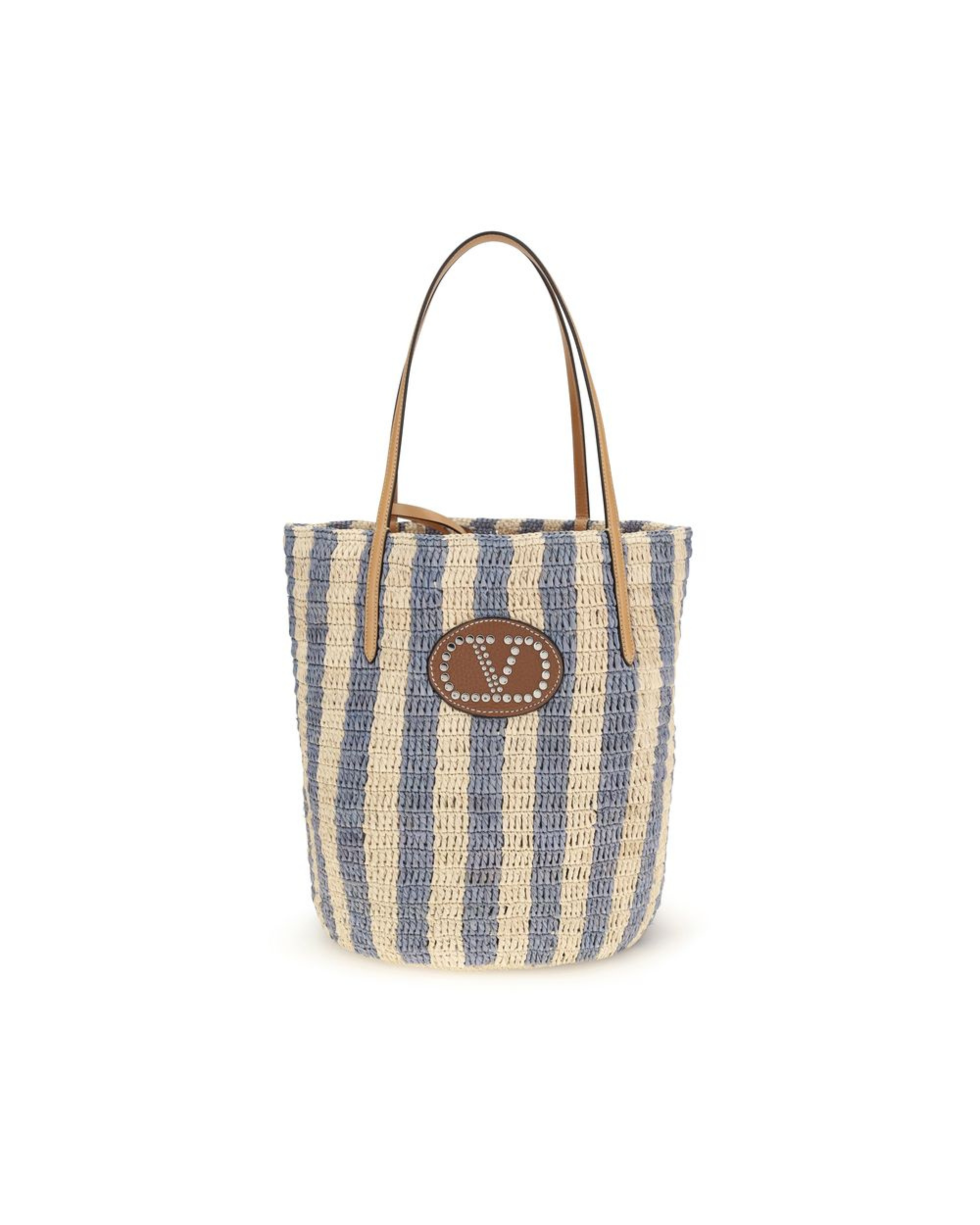 Valentino Garavani – Bucket Bag in Raffia a Righe con VLogo Signature