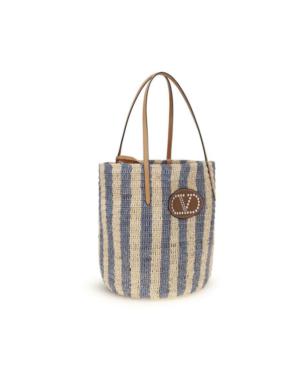 Valentino Garavani – Bucket Bag in Raffia a Righe con VLogo Signature