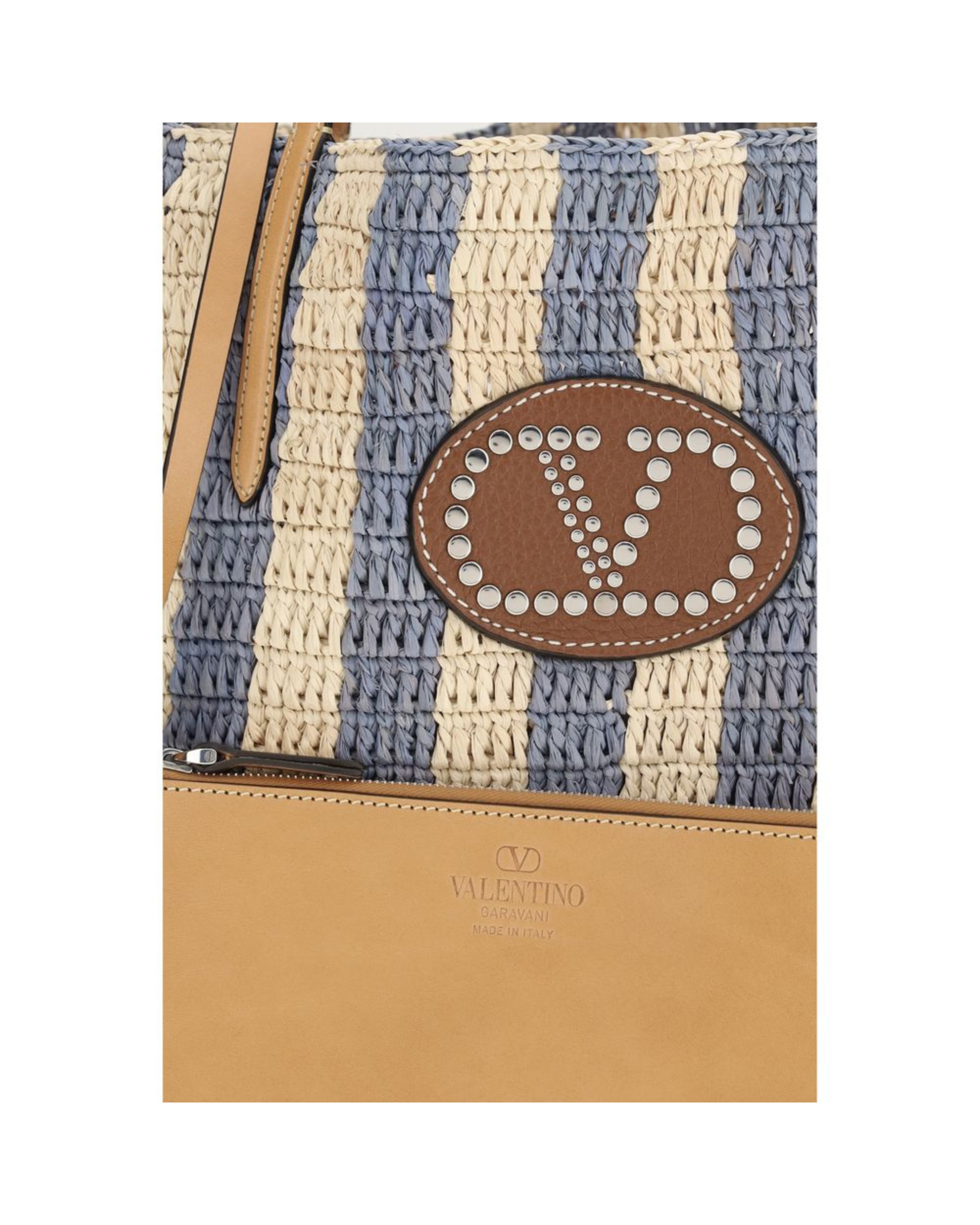Valentino Garavani – Bucket Bag in Raffia a Righe con VLogo Signature