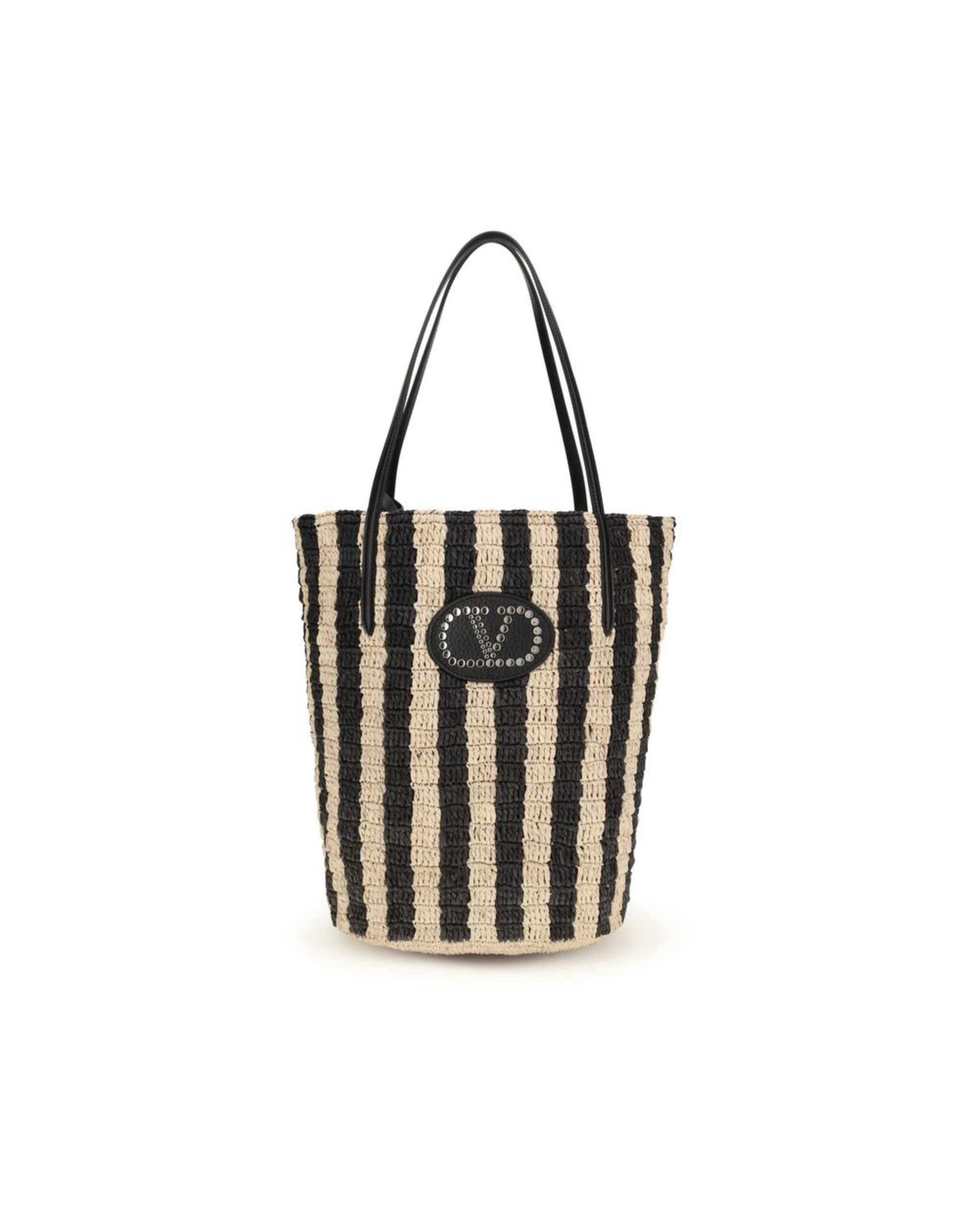 Valentino Garavani – Bucket Bag in Raffia a Righe con VLogo Signature