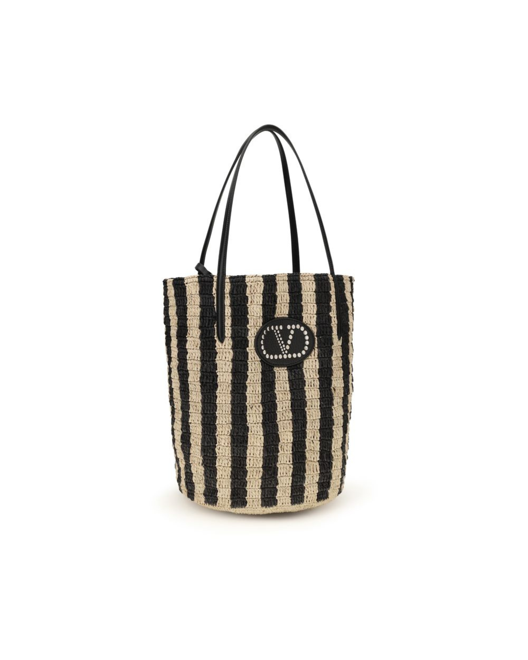 Valentino Garavani – Bucket Bag in Raffia a Righe con VLogo Signature