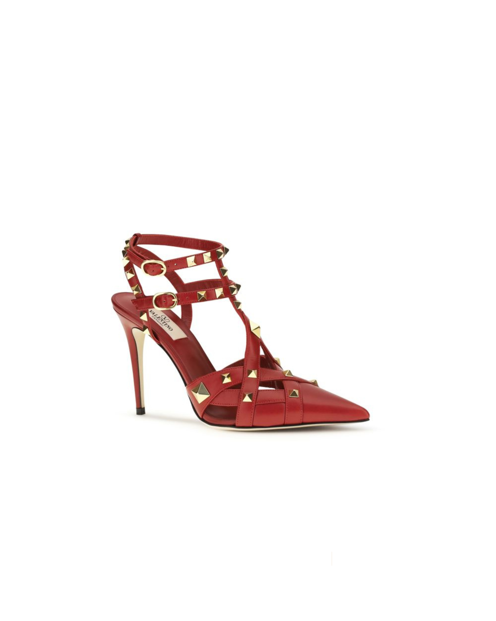 Valentino Garavani – Décolleté Studdy in Pelle di Capra Rosso Rubino con Borchie
