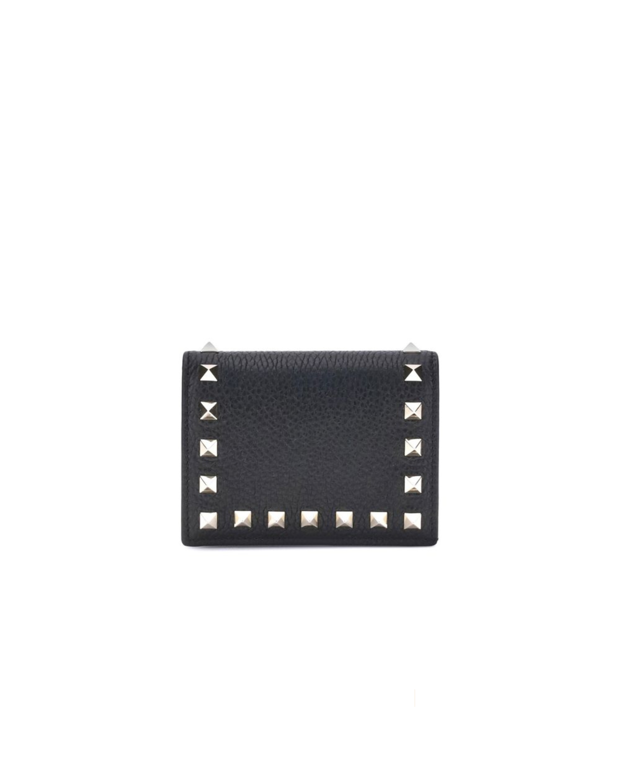 Valentino Garavani – Portafoglio French Rockstud in Pelle di Vitello Nera