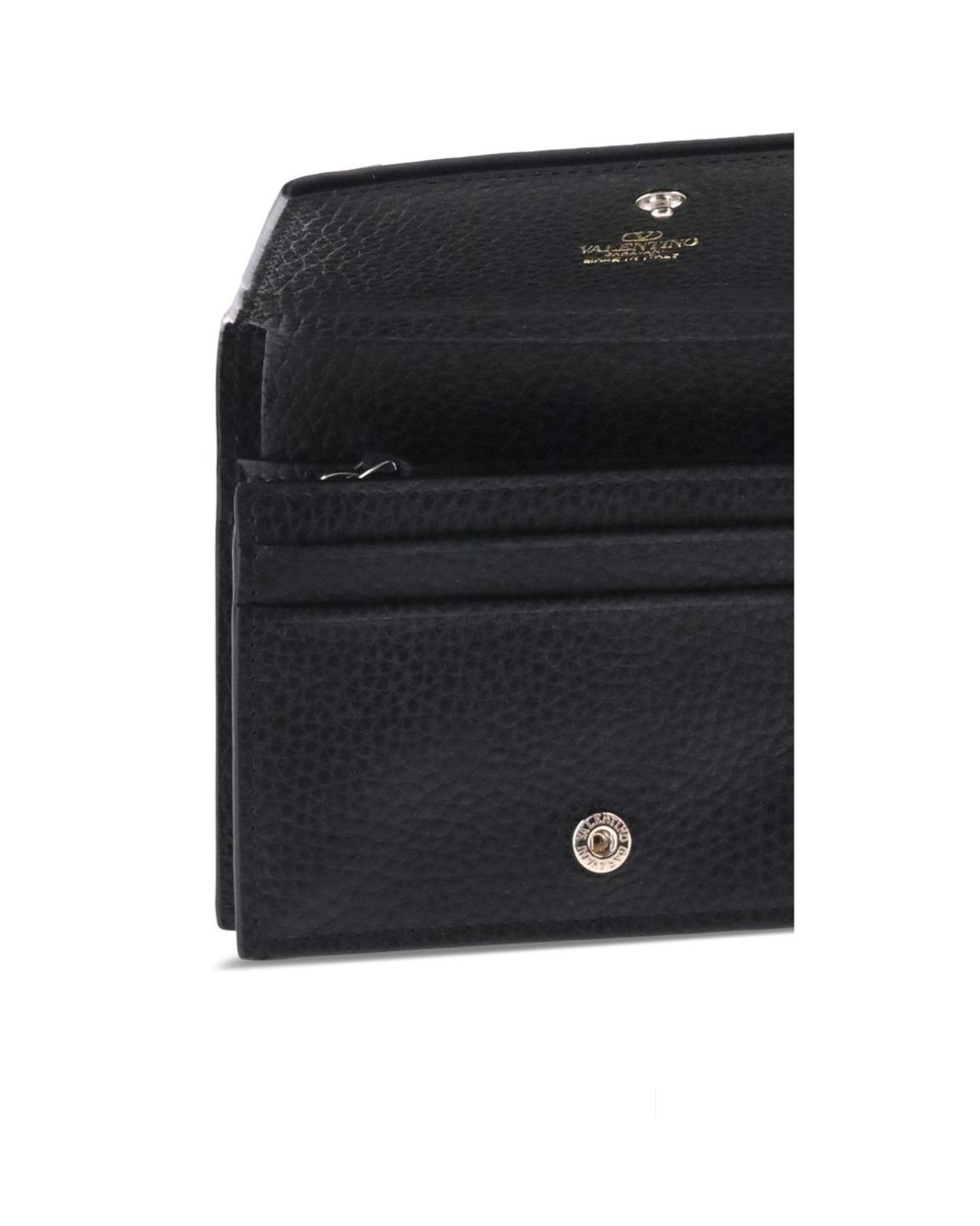 Valentino Garavani – Portafoglio French Rockstud in Pelle di Vitello Nera