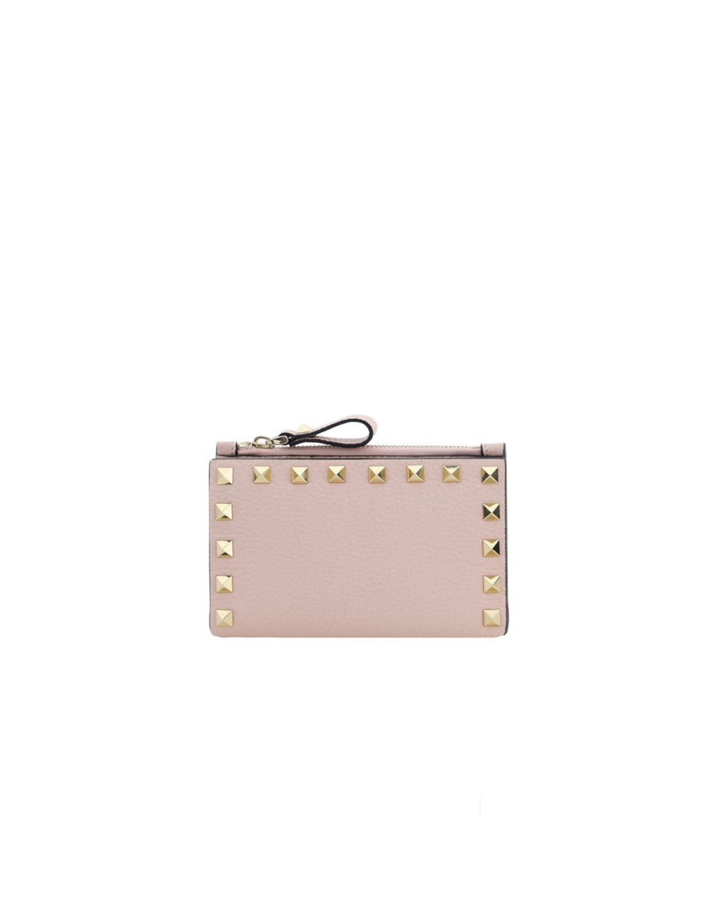 Valentino Garavani – Portamonete e Portacarte Rockstud in Pelle di Vitello Rosa Cipria