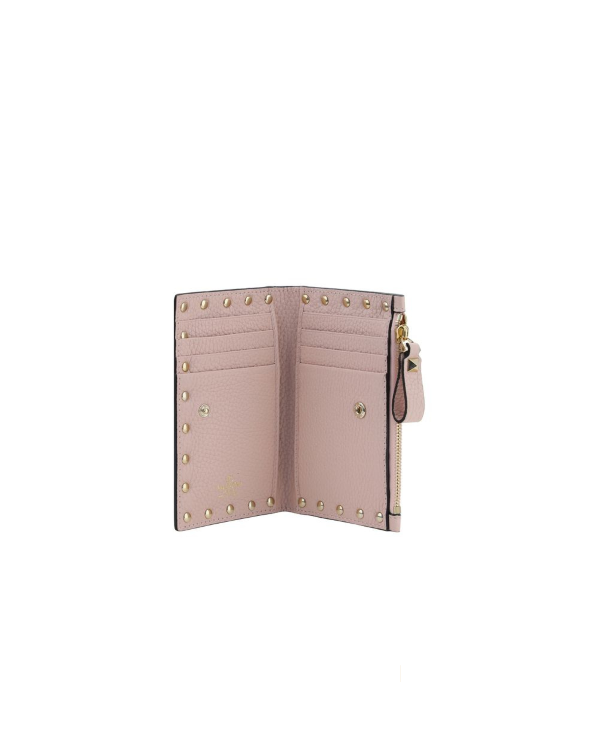 Valentino Garavani – Portamonete e Portacarte Rockstud in Pelle di Vitello Rosa Cipria