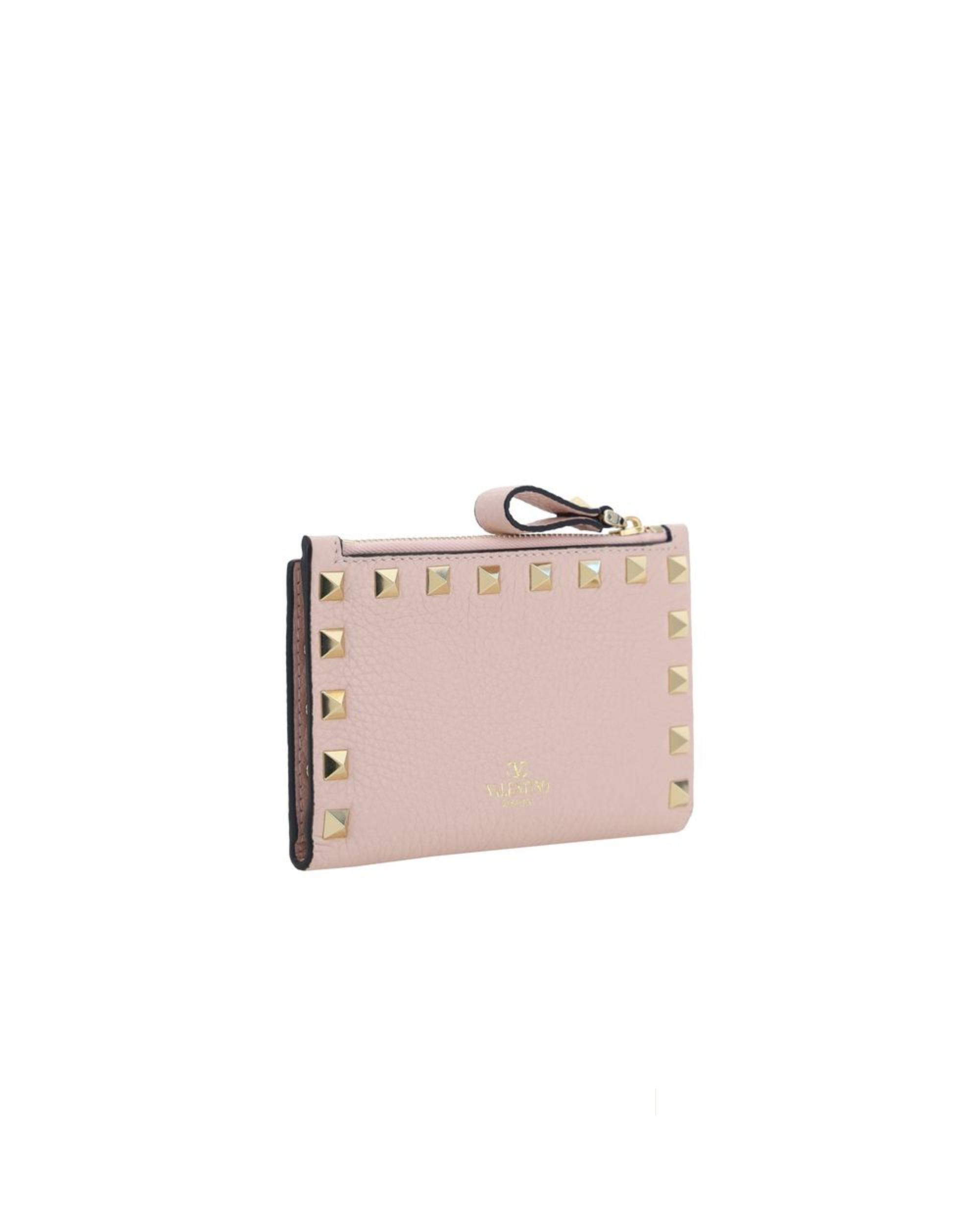 Valentino Garavani – Portamonete e Portacarte Rockstud in Pelle di Vitello Rosa Cipria