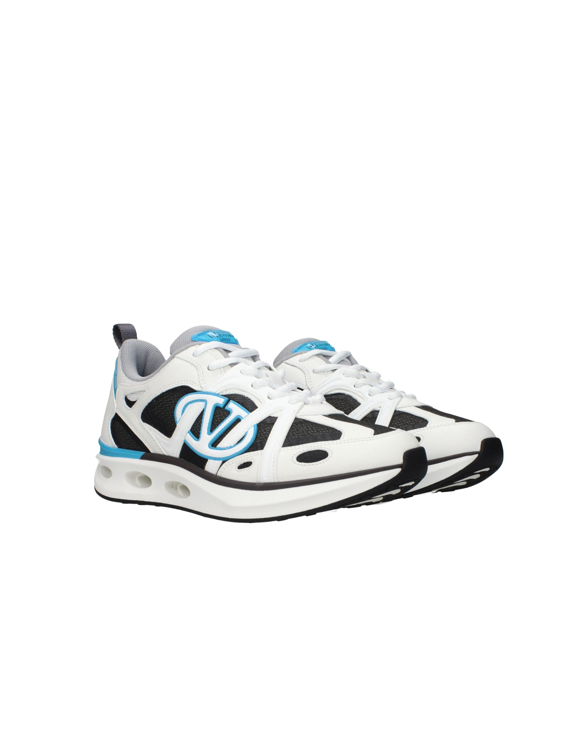 Valentino Garavani – Sneakers in Tessuto Tecnico e Pelle con Maxi VLogo Azzurro