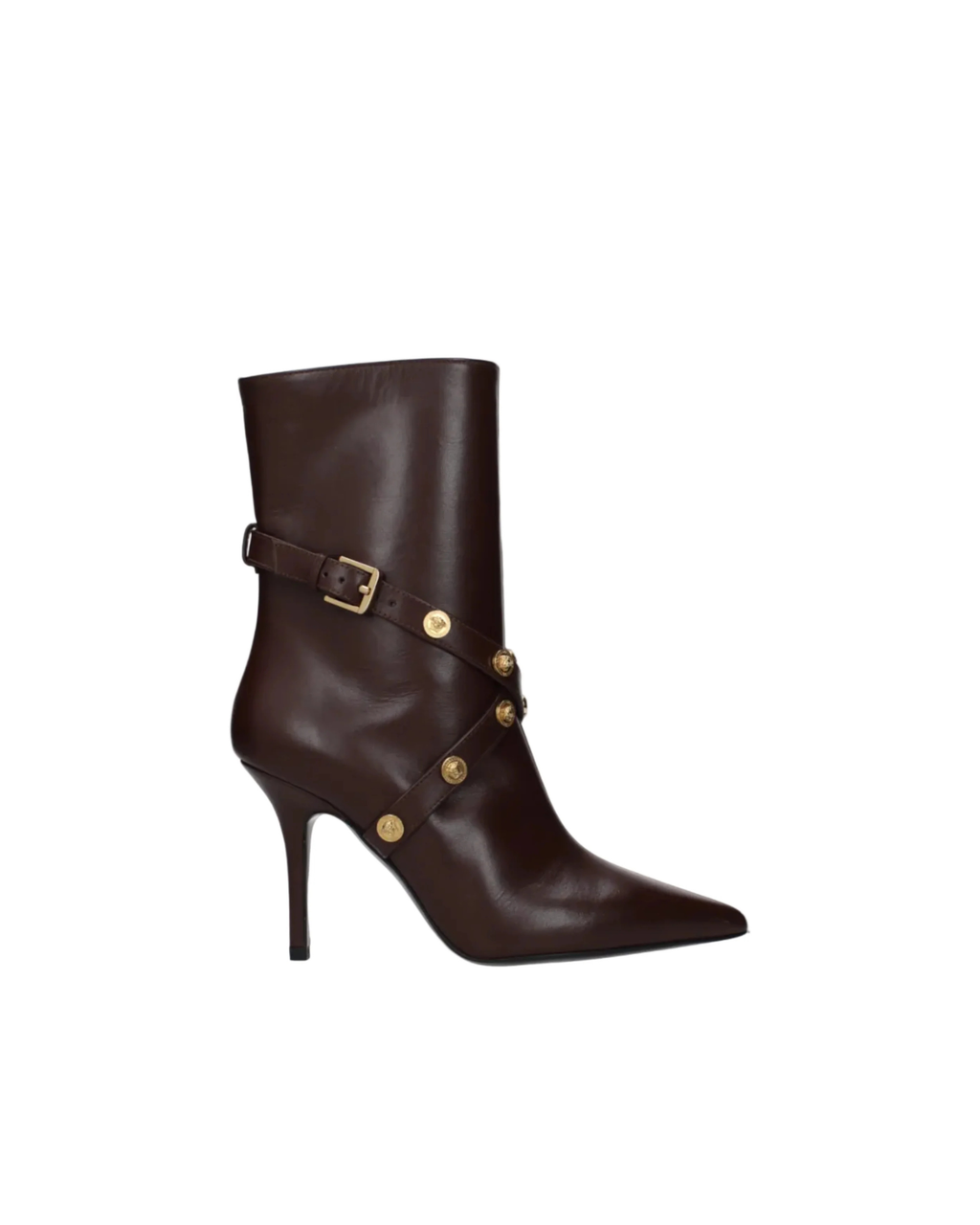Versace – Leather High Heel Ankle Boots Brown