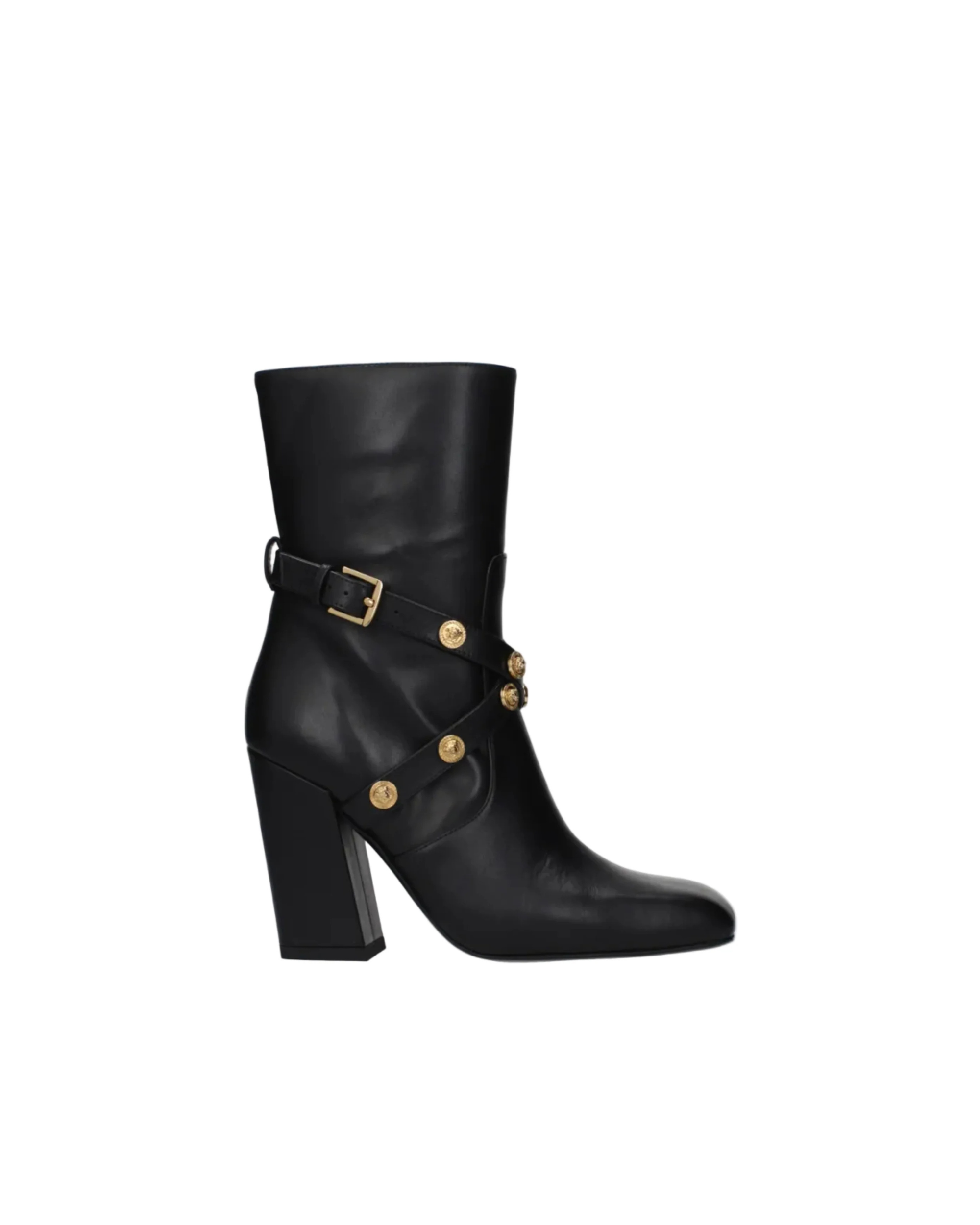 Versace – Leather High Heel Ankle Boots Black