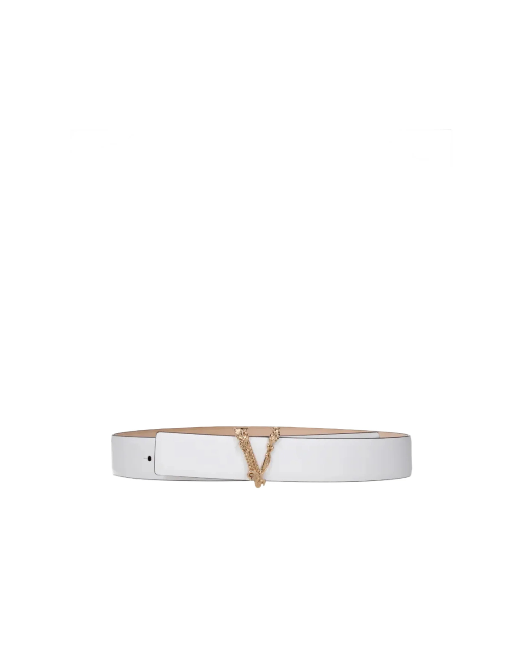 Versace – Virtus Leather Belt White & Gold