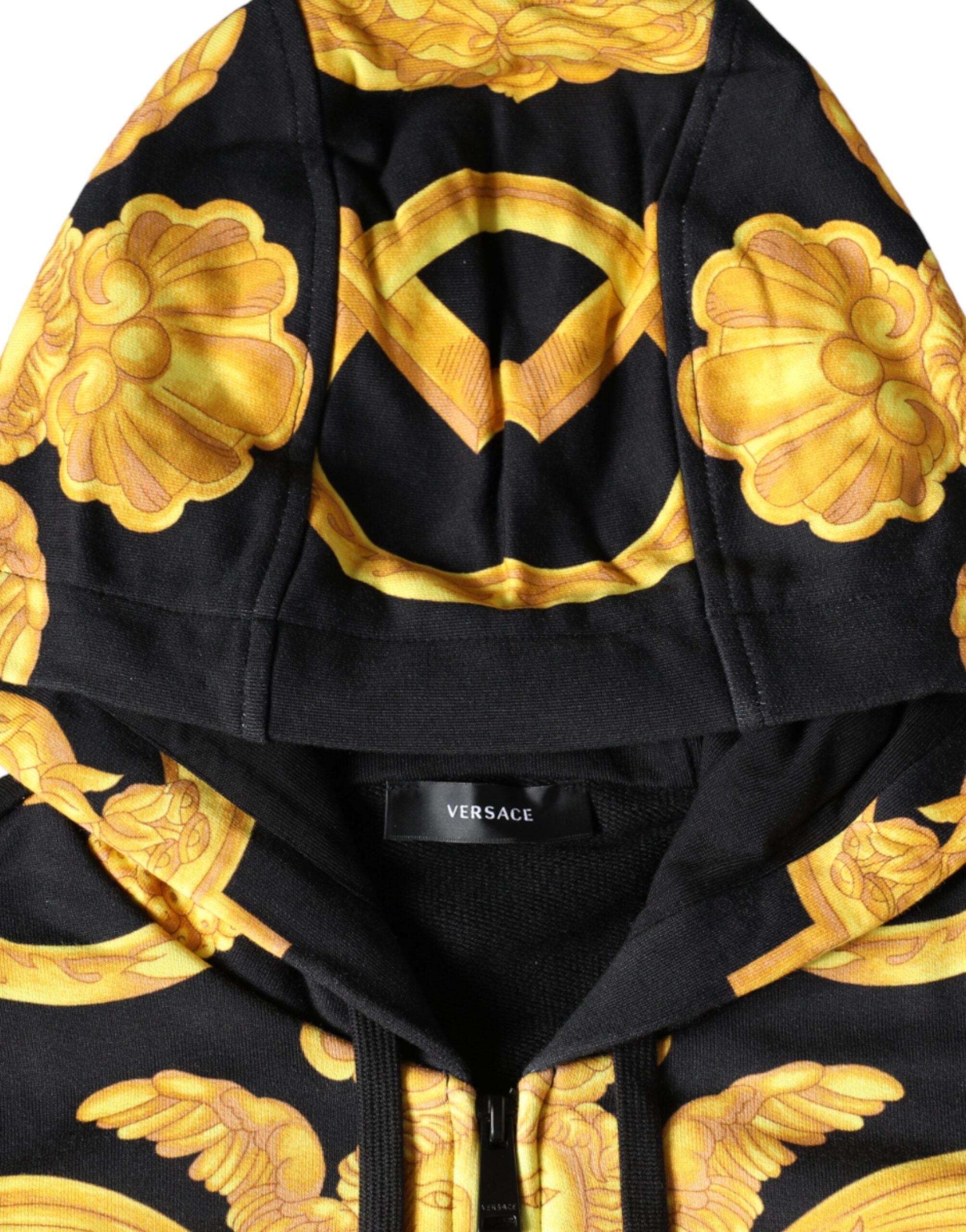 Versace – Baroque Print Full Zip Hoodie Black & Gold