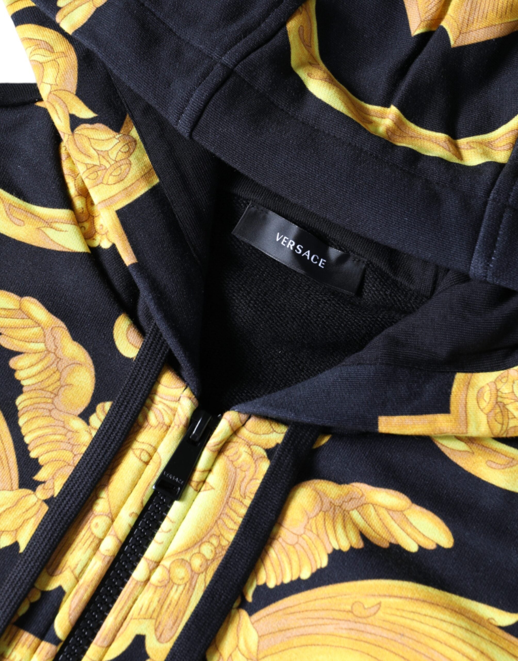 Versace – Baroque Print Full Zip Hoodie Black & Gold