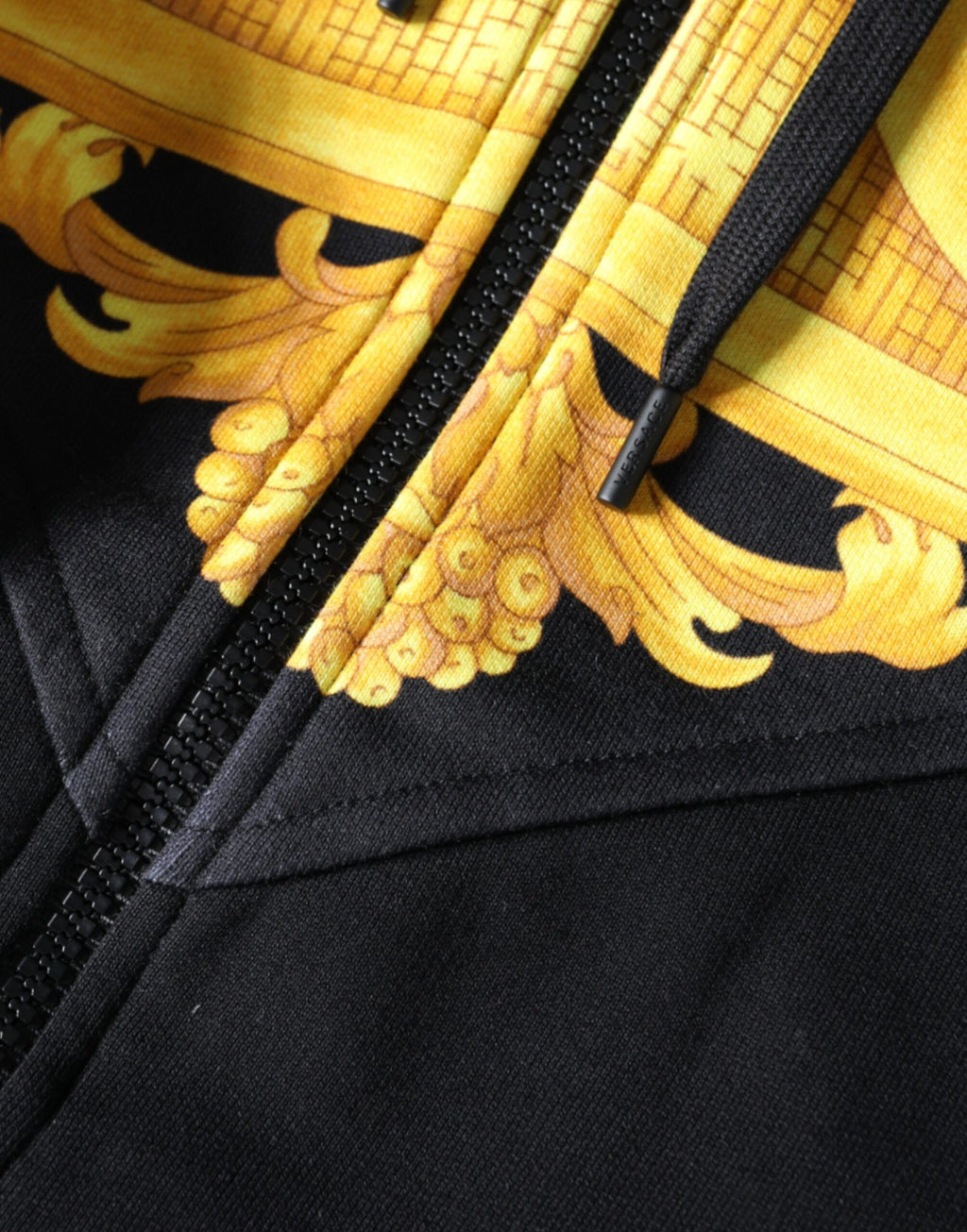 Versace – Baroque Print Full Zip Hoodie Black & Gold