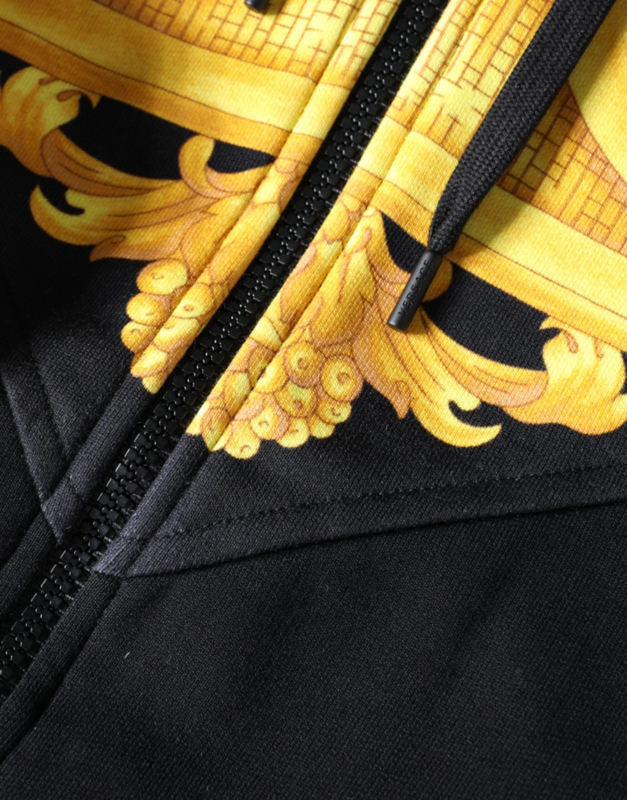 Versace – Baroque Print Full Zip Hoodie Black & Gold