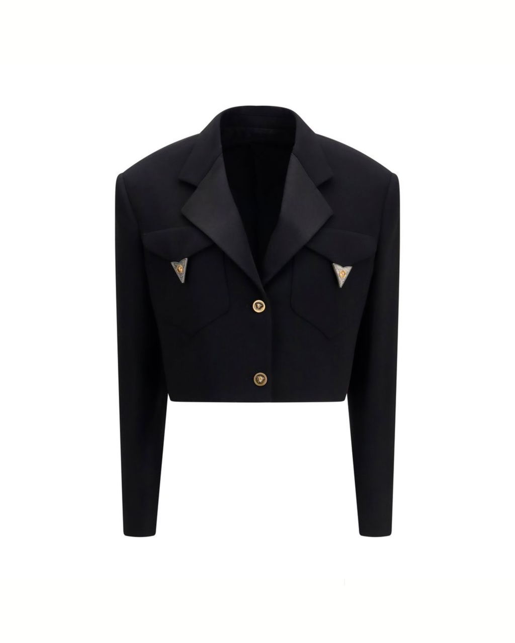 Versace – Blazer Crop in Lana Merino con Dettagli Medusa