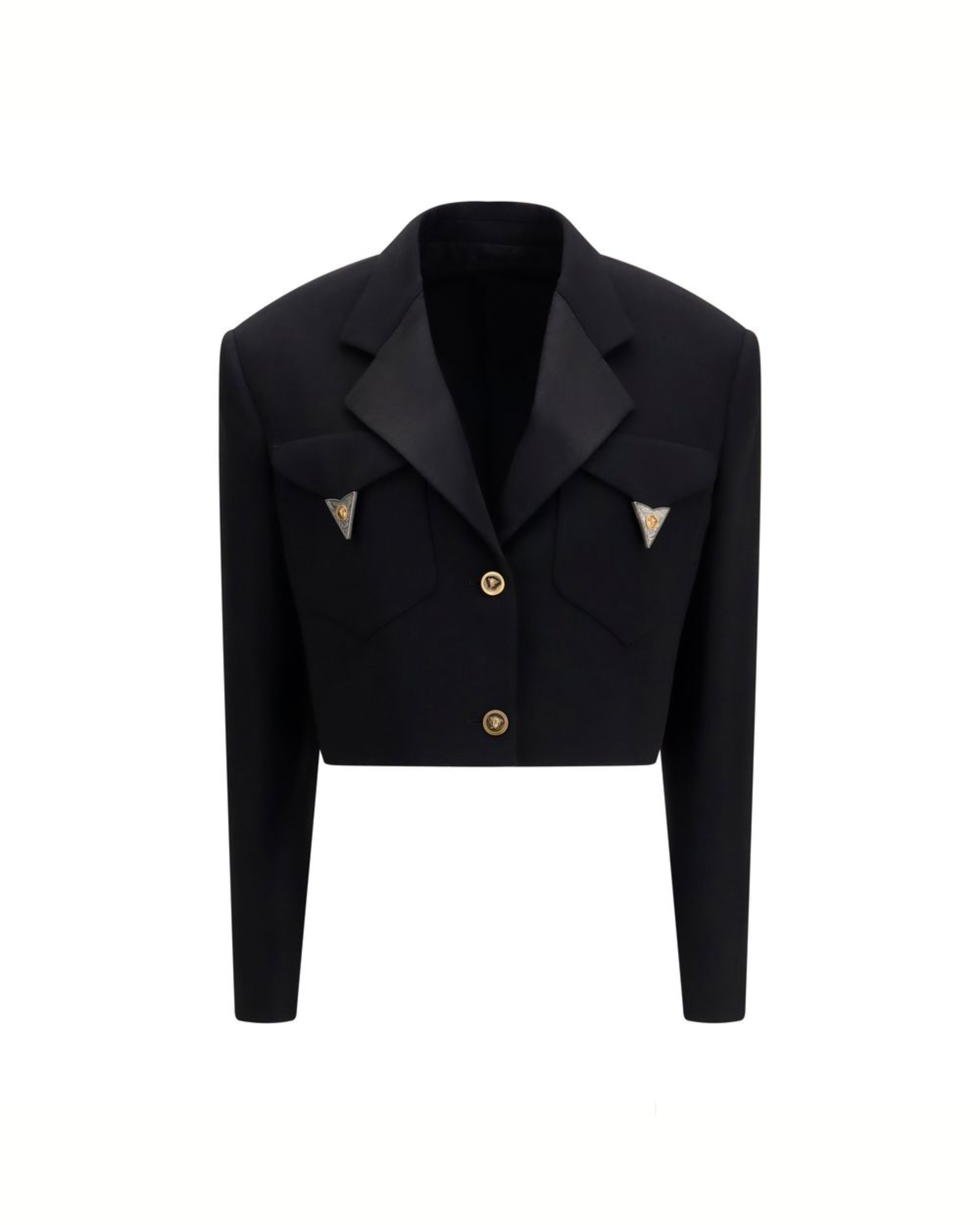 Versace – Blazer Crop in Lana Merino con Dettagli Medusa