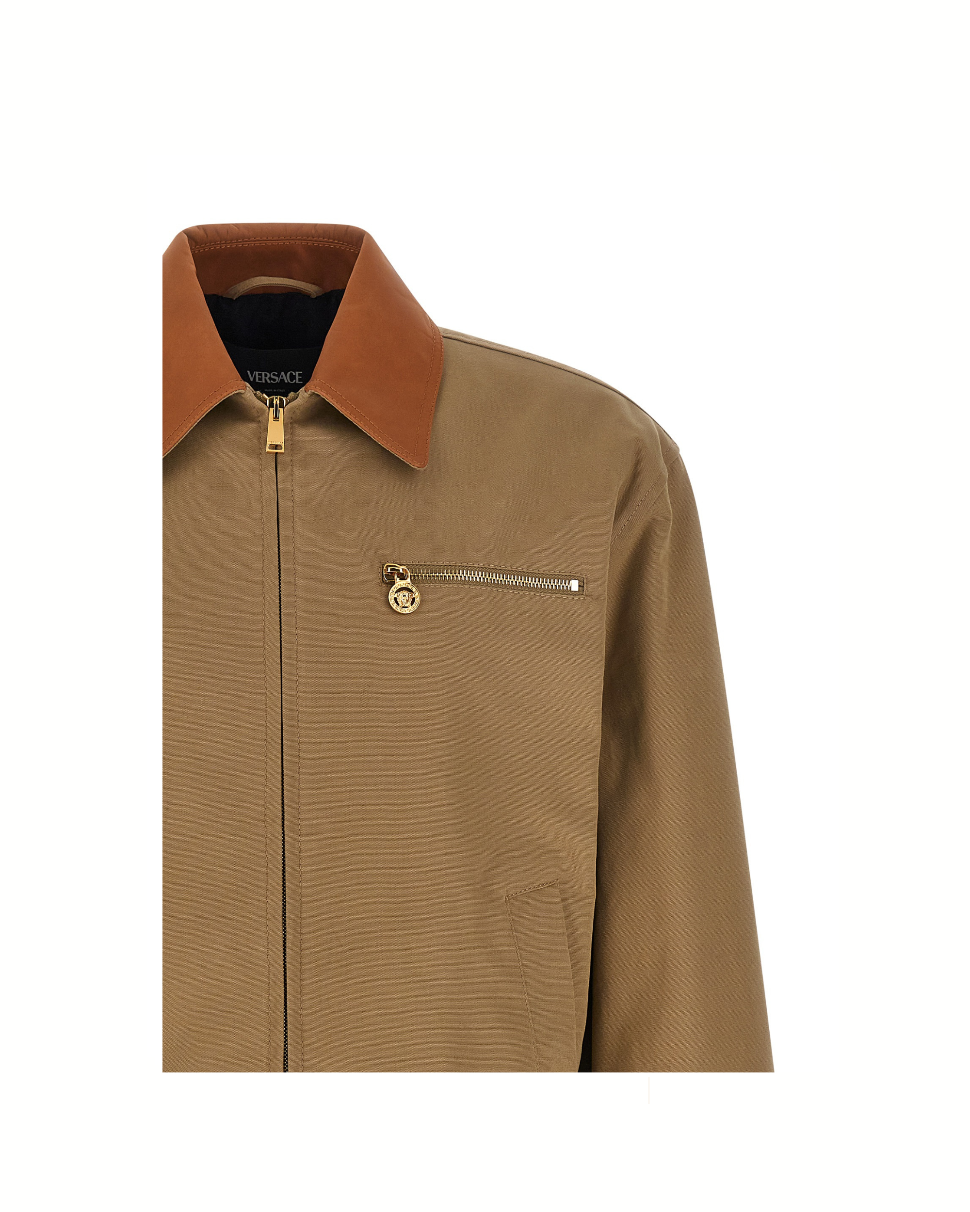 Versace – Canvas Jacket with Leather Collar