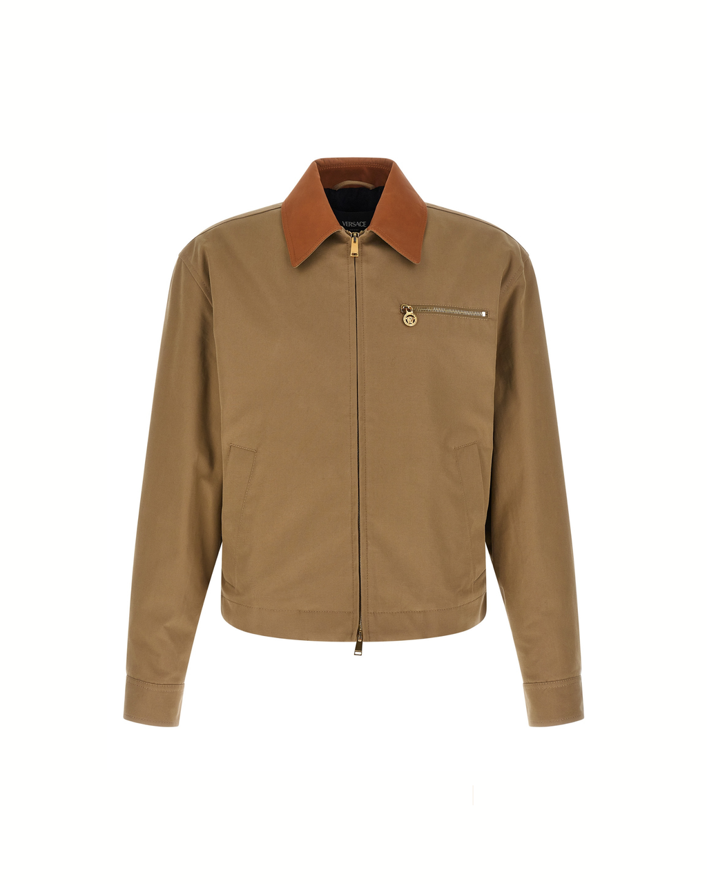 Versace – Canvas Jacket with Leather Collar