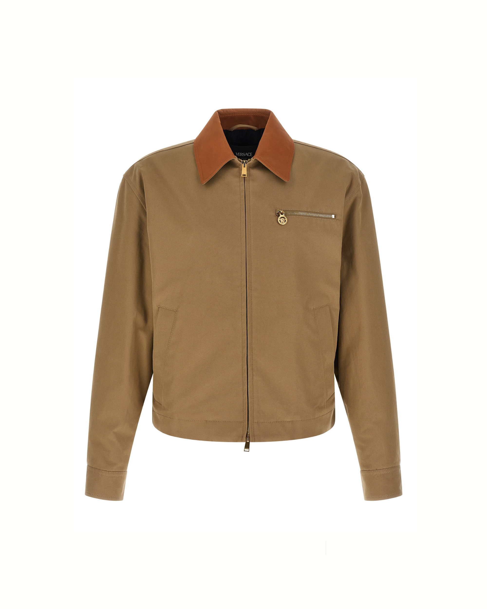 Versace – Canvas Jacket with Leather Collar