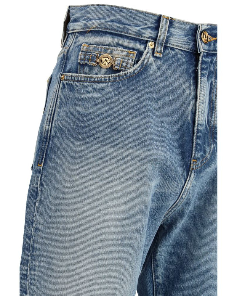 Versace – Distressed Light Stone Wash Jeans with Medusa Biggie Detail