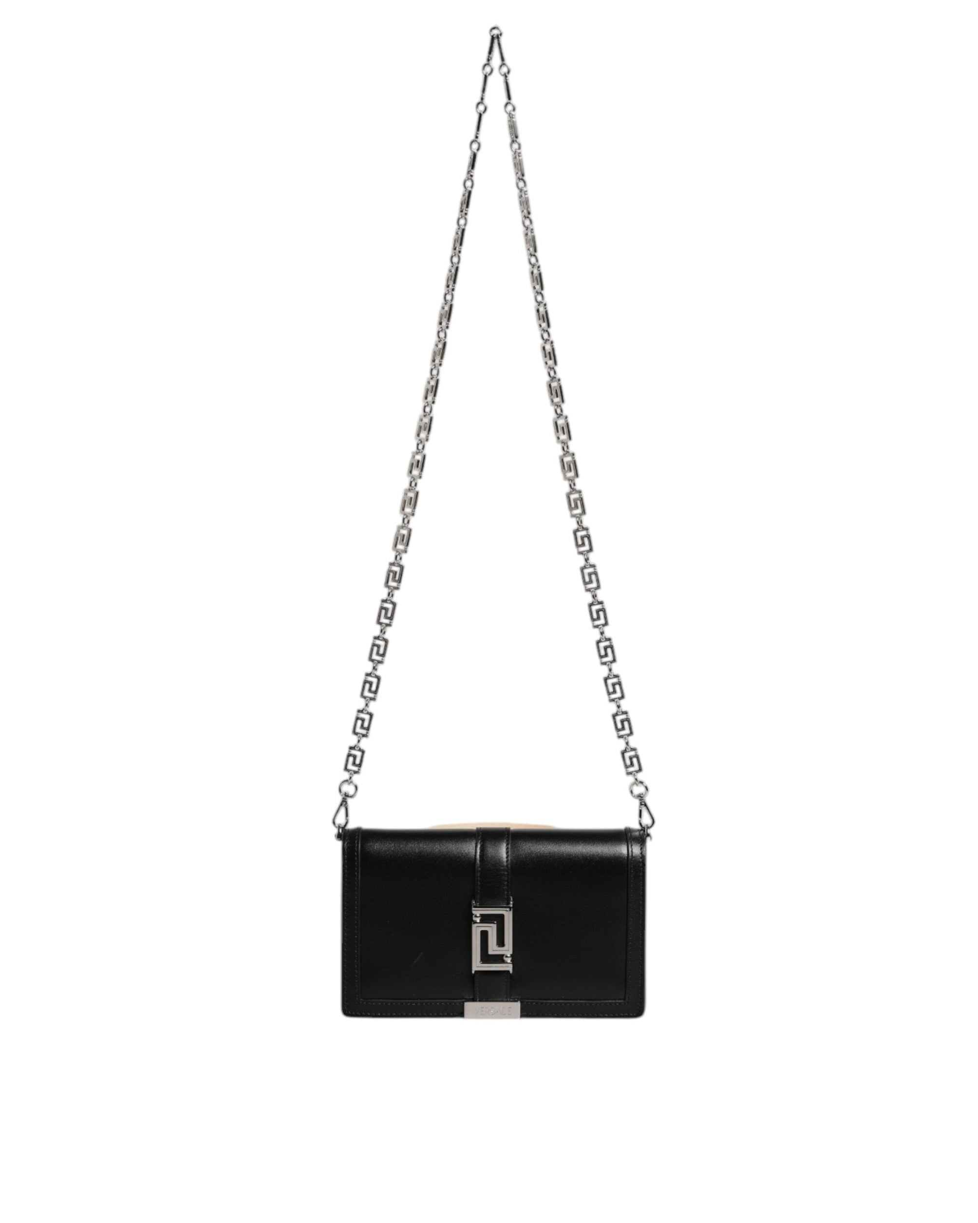 Versace – Greca Chain Leather Crossbody Bag Black