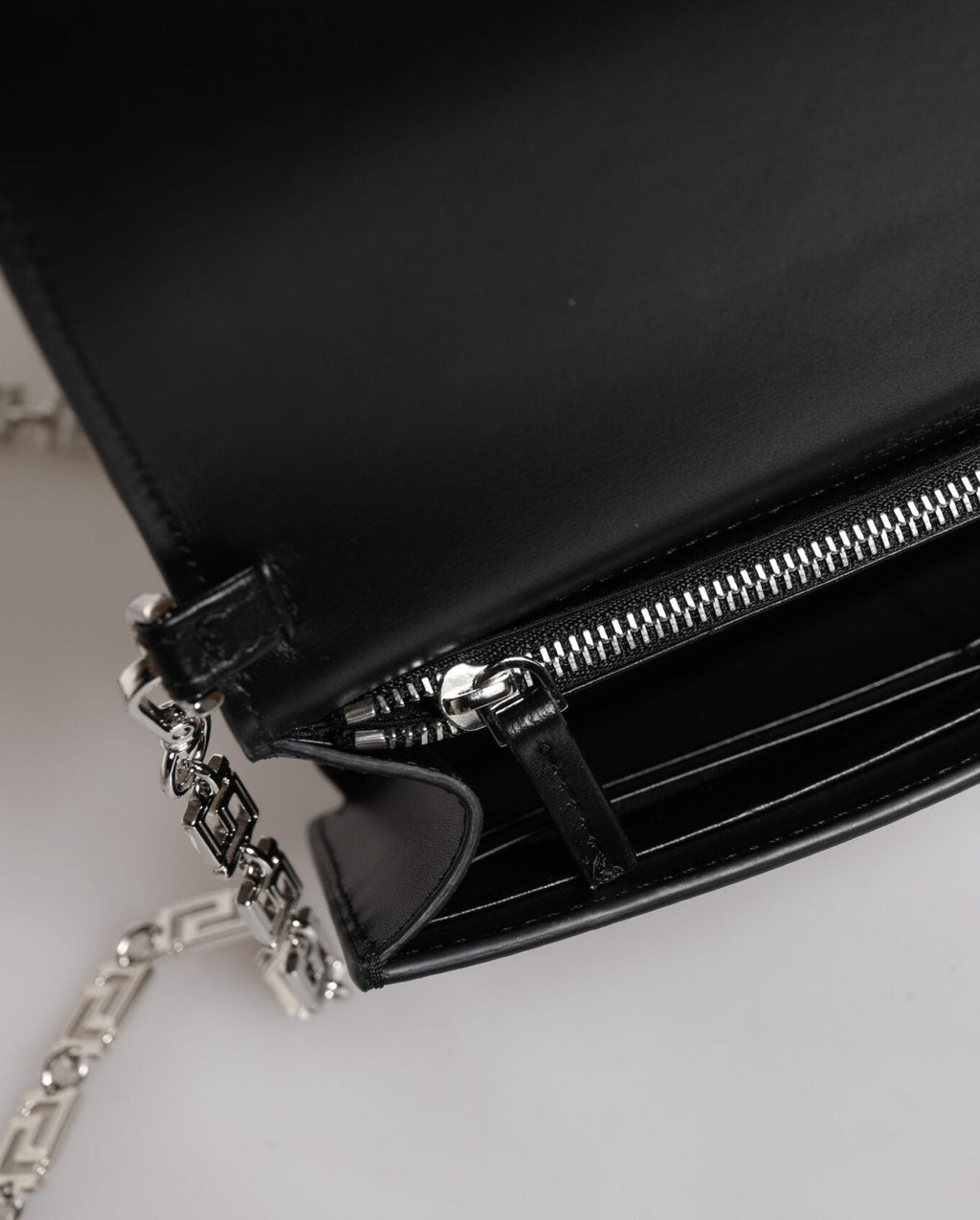 Versace – Greca Chain Leather Crossbody Bag Black