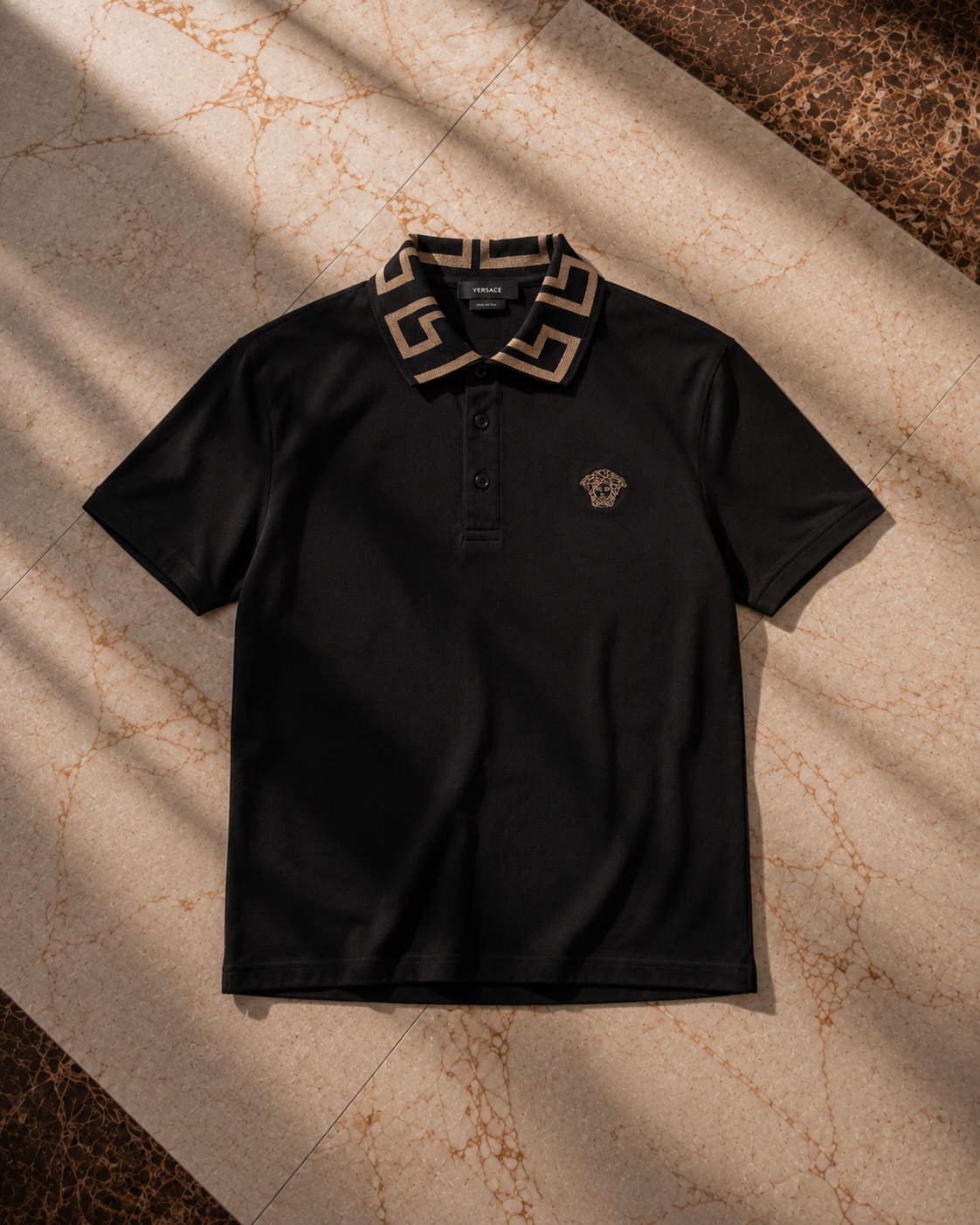 Versace – Greca Collar Polo Shirt Black