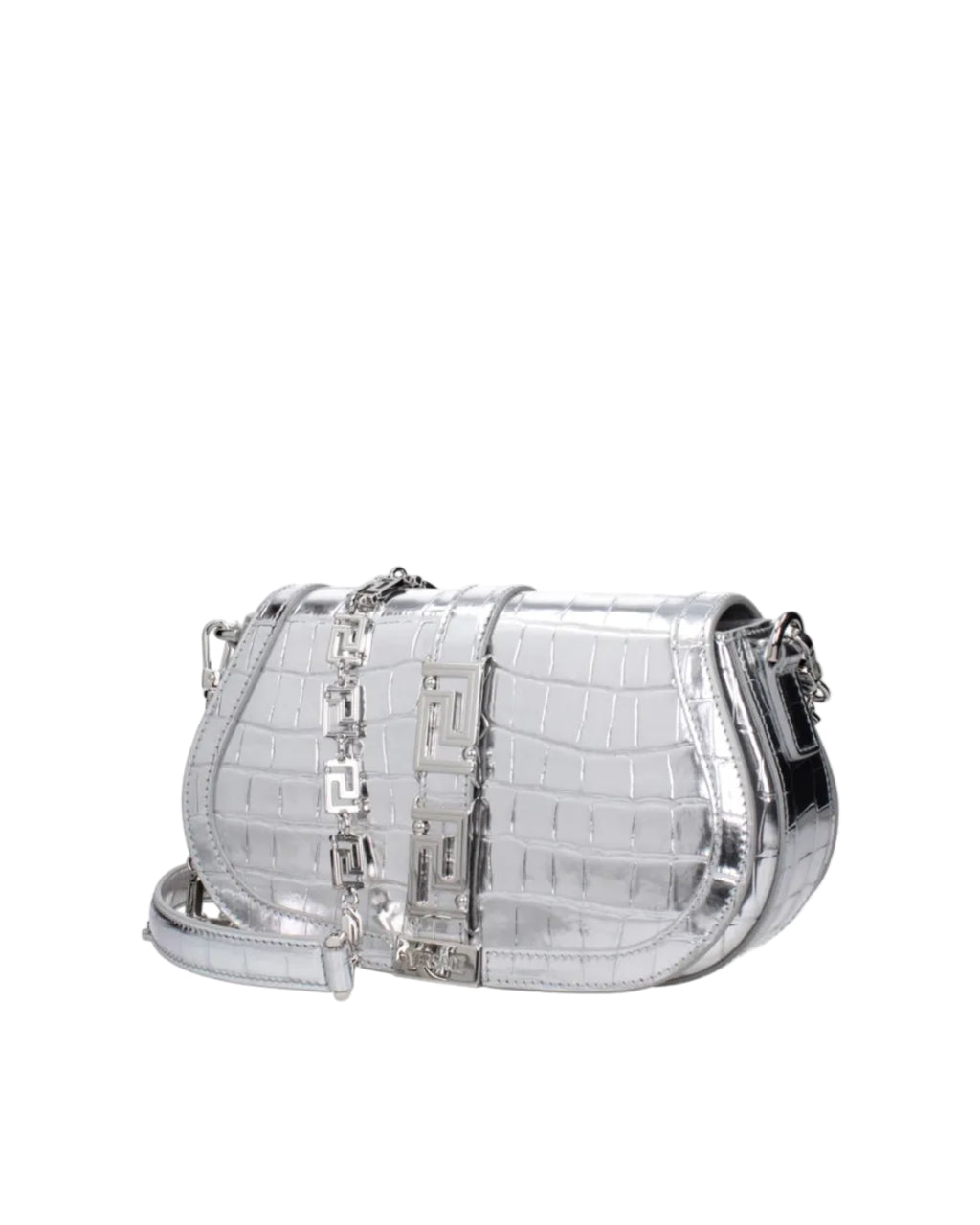 Versace – Greca Croc-Effect Shoulder Bag Silver