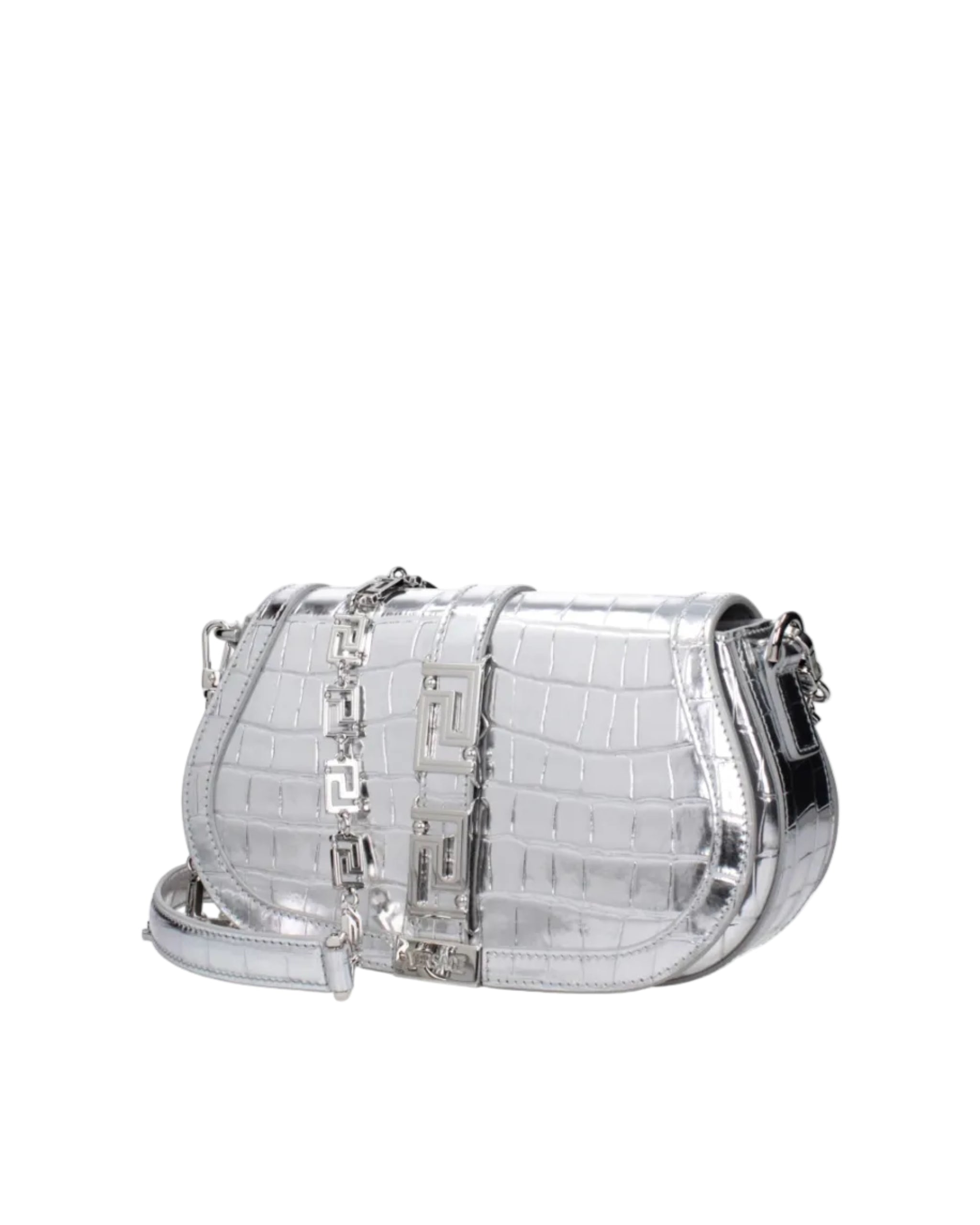 Versace – Greca Croc-Effect Shoulder Bag Silver