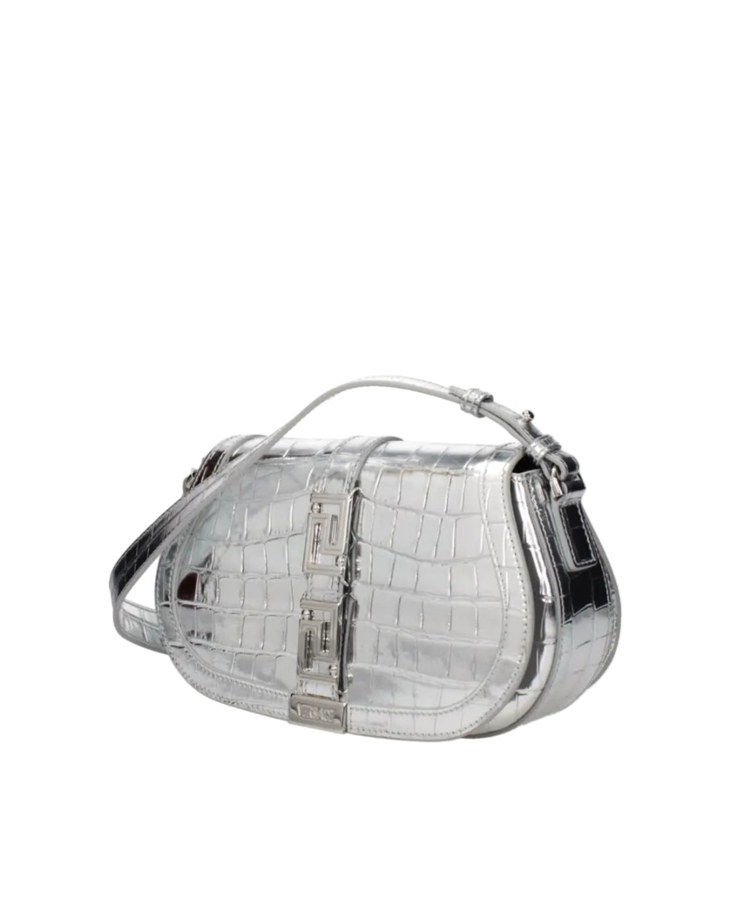 Versace – Greca Croc-Effect Shoulder Bag Silver