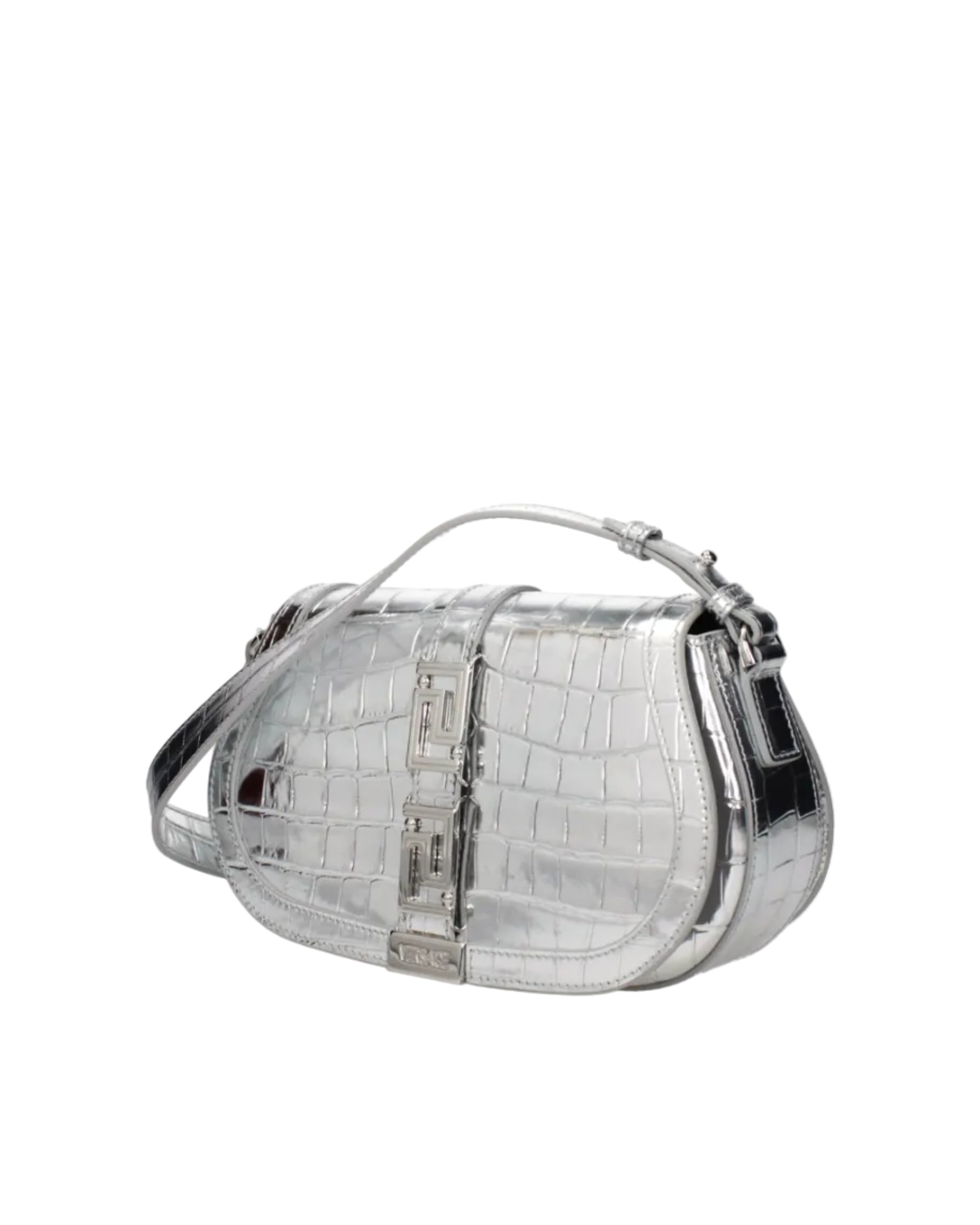 Versace – Greca Croc-Effect Shoulder Bag Silver