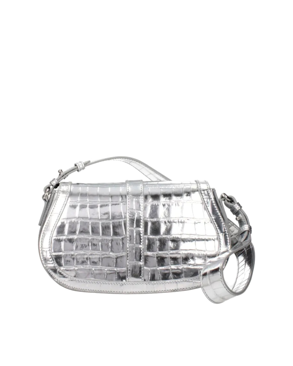 Versace – Greca Croc-Effect Shoulder Bag Silver