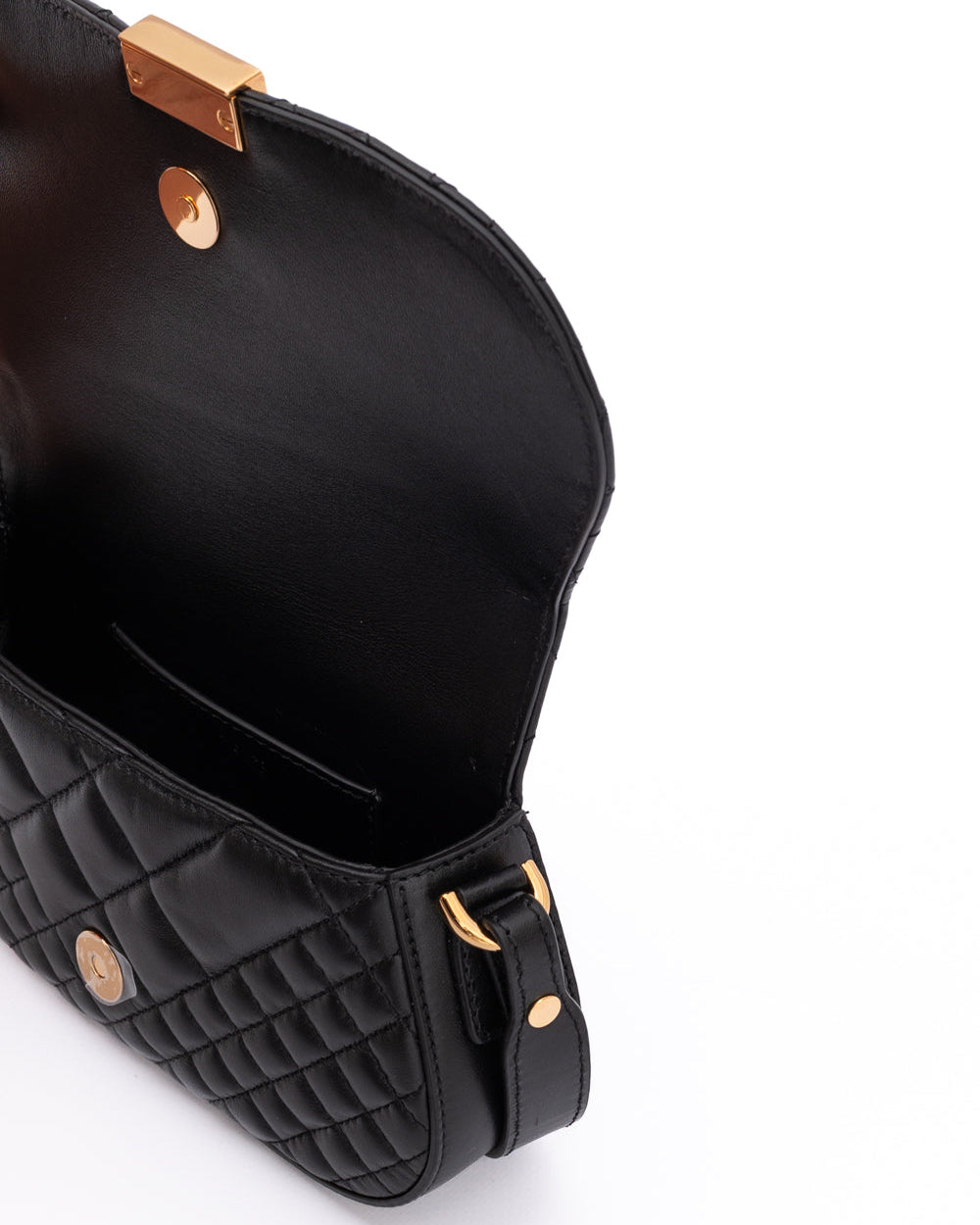 Versace – Quilted Lambskin Shoulder Bag Black with Crystal Greca Hardware