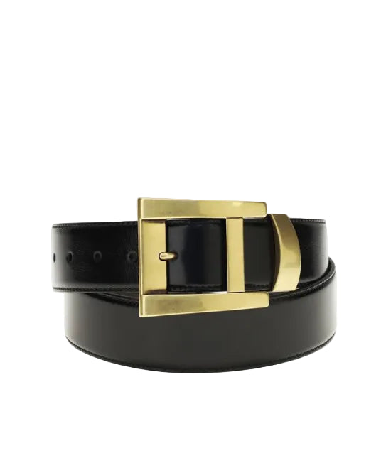 Versace – Leather Belt with Gold Buckle Black