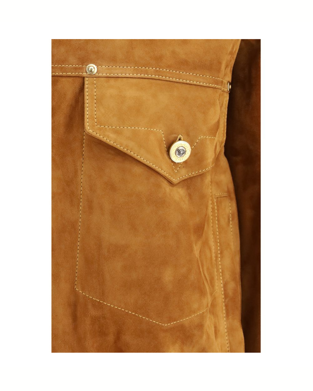 Versace Leather Button Jacket in Pelle Scamosciata Marrone