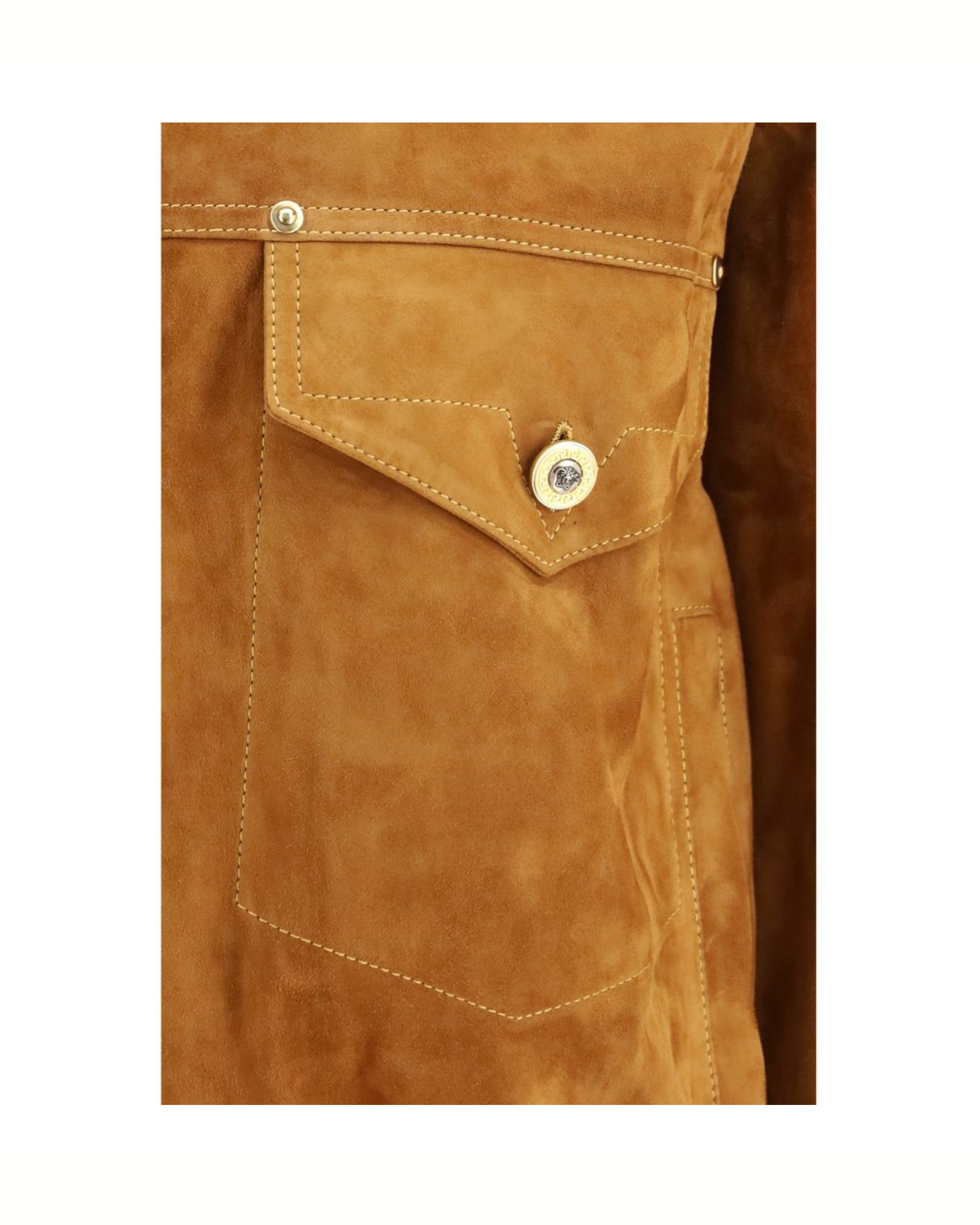 Versace Leather Button Jacket in Pelle Scamosciata Marrone