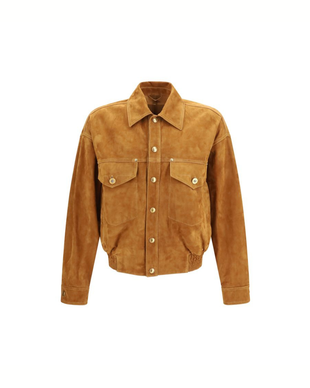 Versace Leather Button Jacket in Pelle Scamosciata Marrone