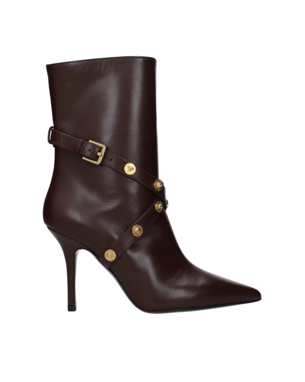 Versace – Leather High Heel Ankle Boots Brown
