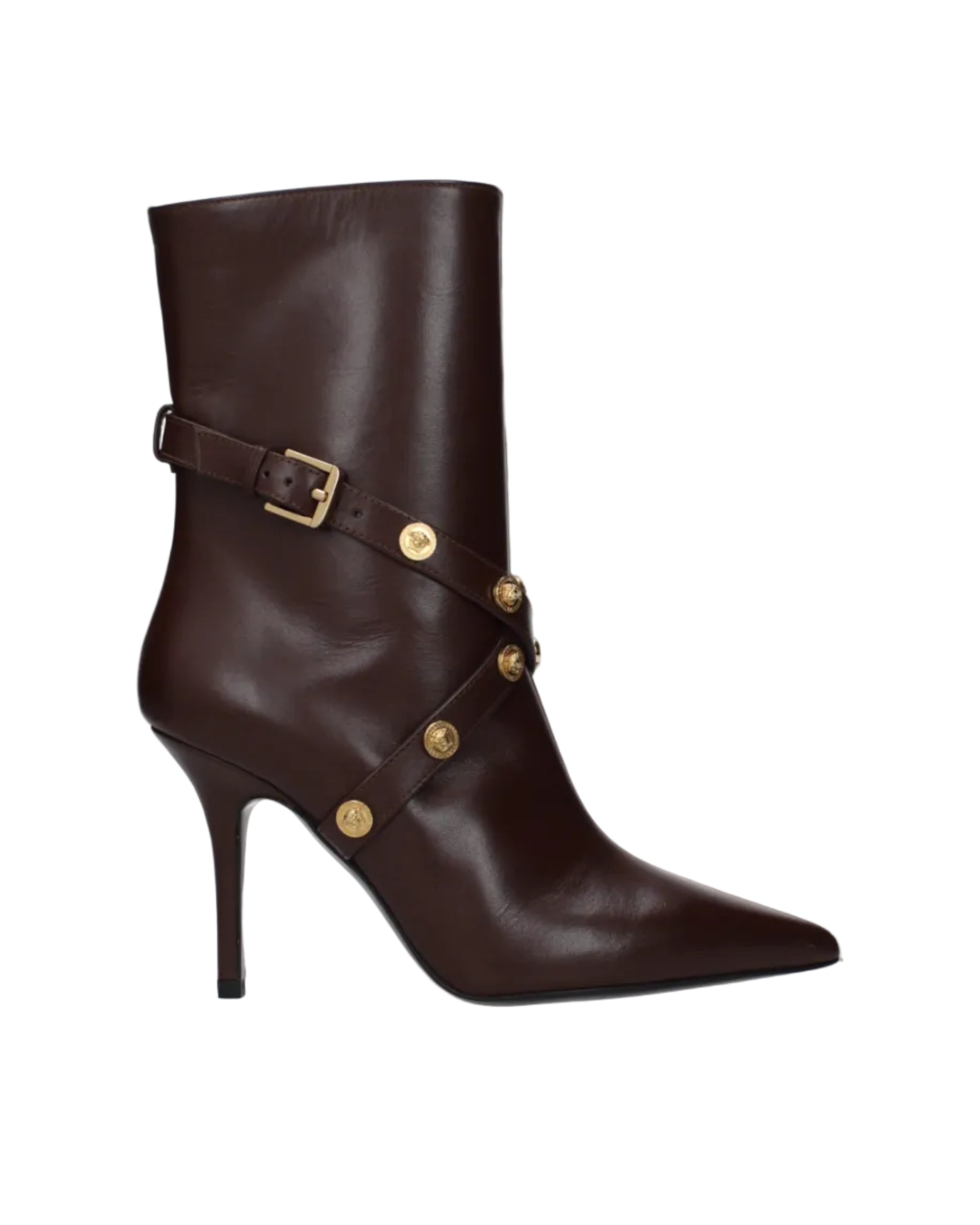 Versace – Leather High Heel Ankle Boots Brown