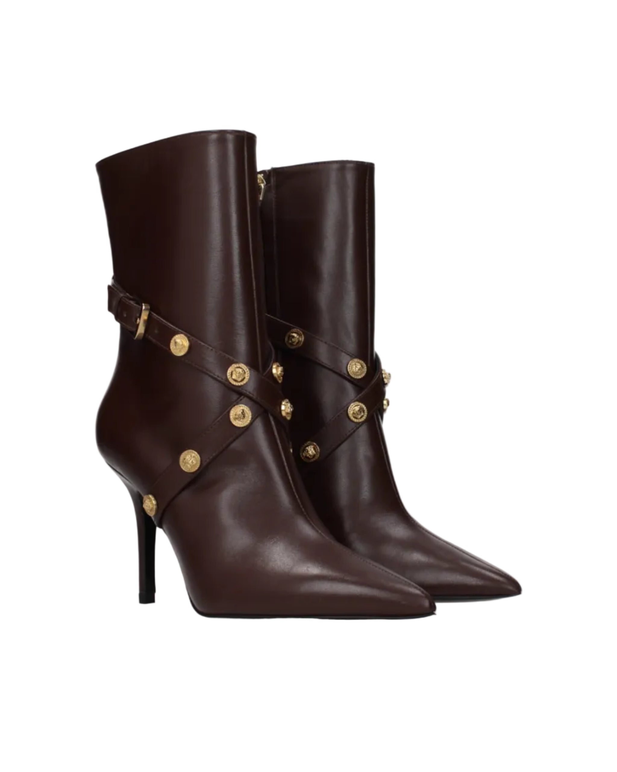 Versace – Leather High Heel Ankle Boots Brown